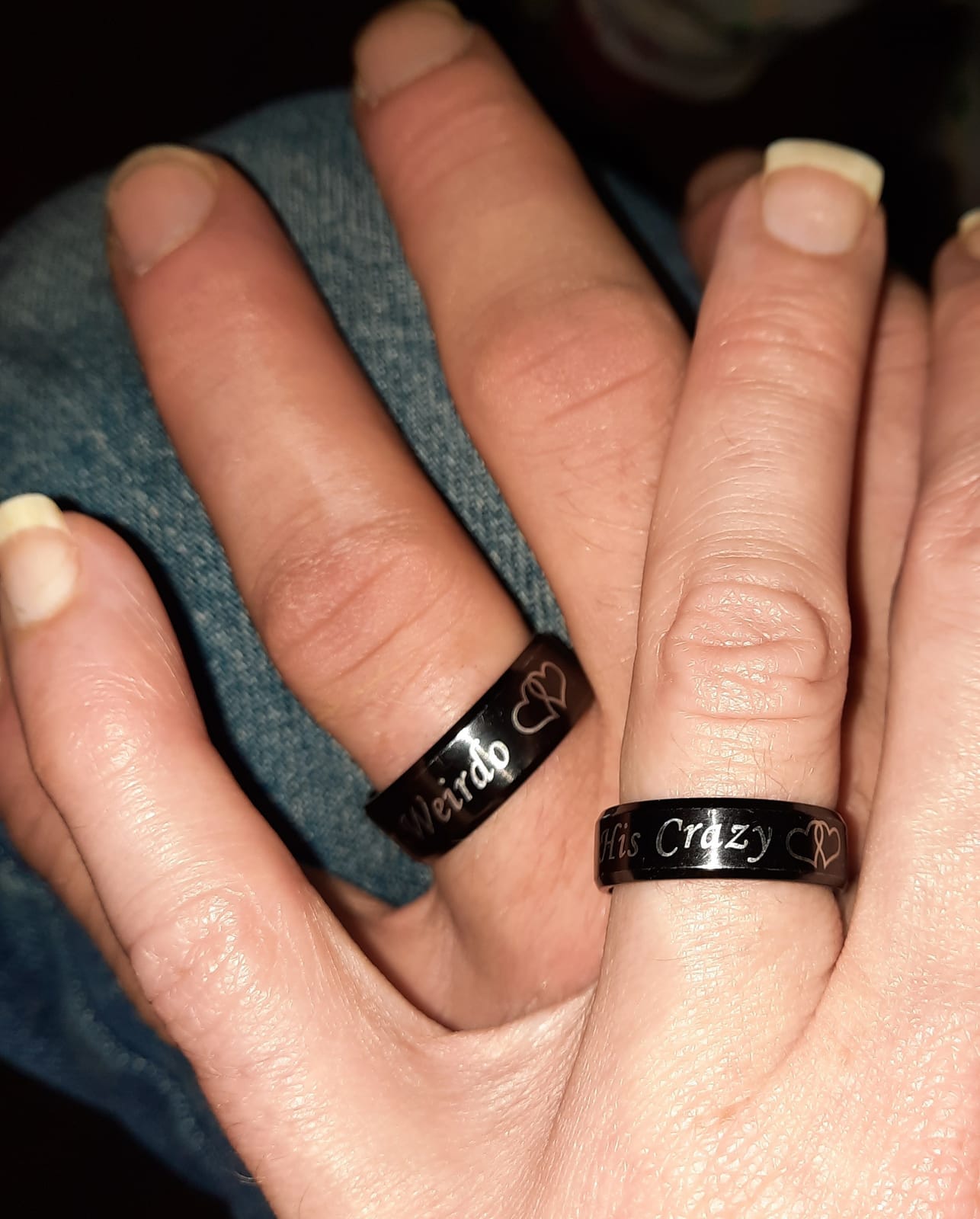 His Crazy Her Weirdo Heart Rings for Couples Always and Forever Matching Promise Rings Black Wedding Bands Sets for Him and Her Stainless Steel Comfort Fit customer photo 1
