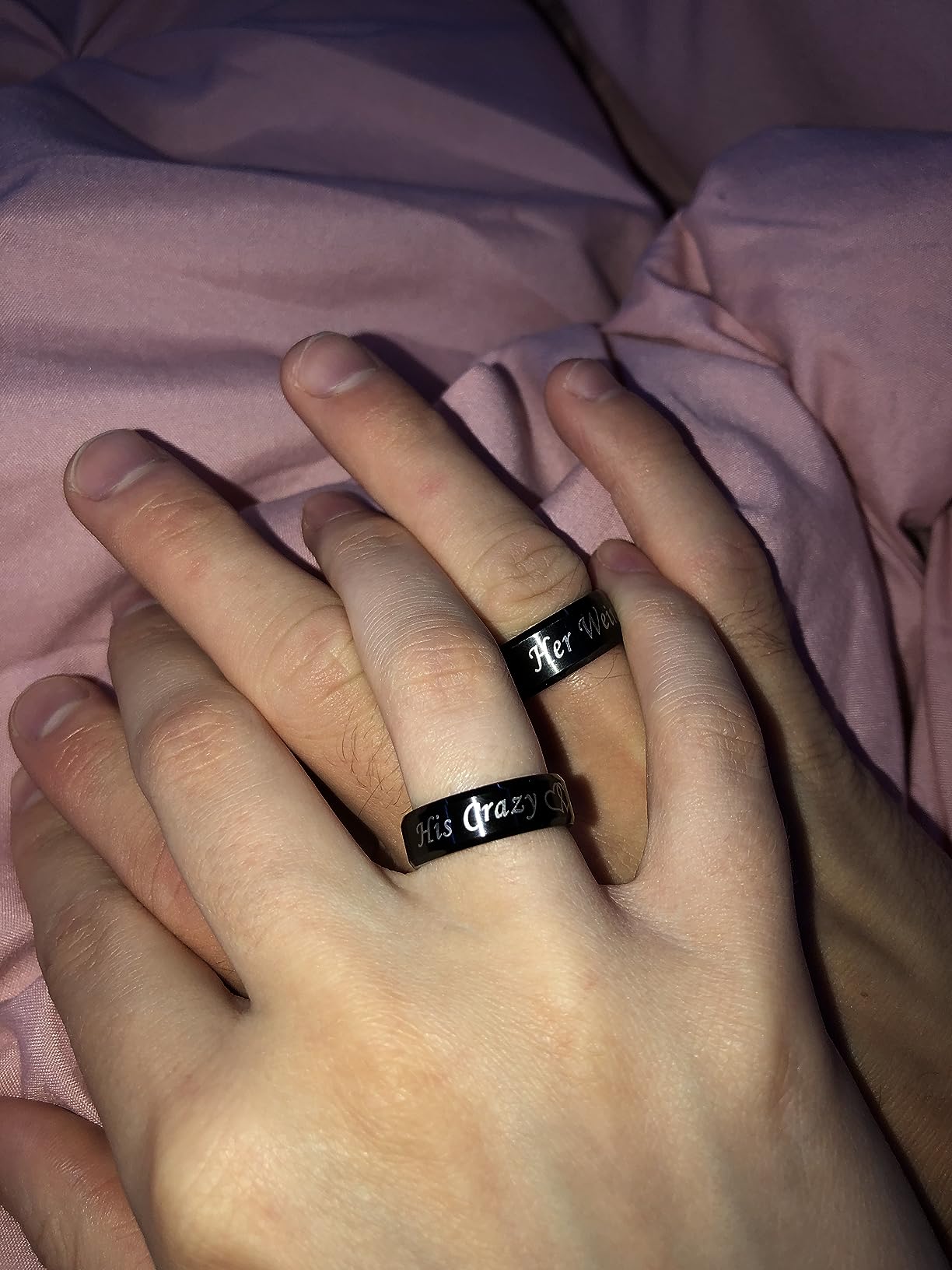 His Crazy Her Weirdo Heart Rings for Couples Always and Forever Matching Promise Rings Black Wedding Bands Sets for Him and Her Stainless Steel Comfort Fit customer photo 2