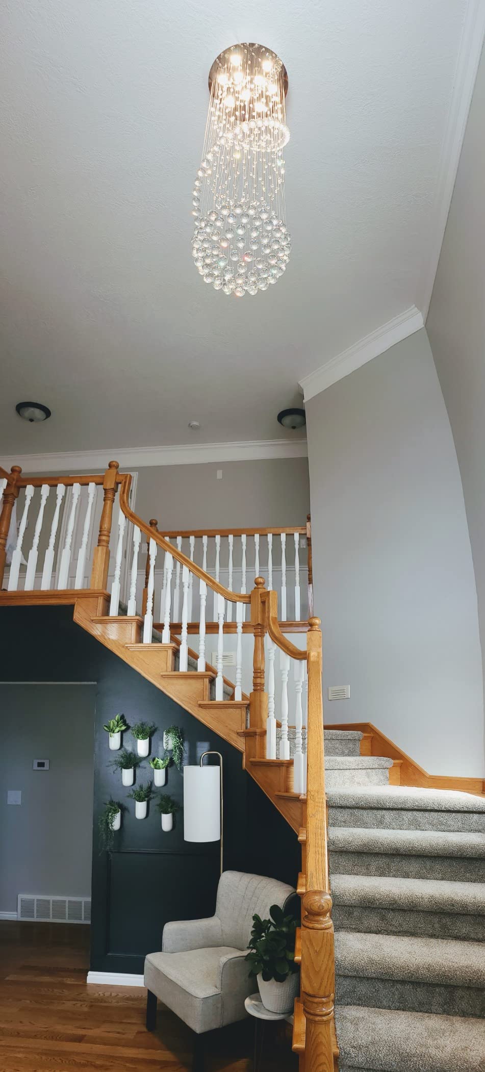 Luxury Large Foyer Chandelier, Modern 12-Lights Round Raindrop Crystal Chandeliers High Ceiling Flush Mount Light Fixtures for Hallway, Entryway, Stairs, Front Entrance D31.5 X H86.7 of CRYSTOP customer photo 2