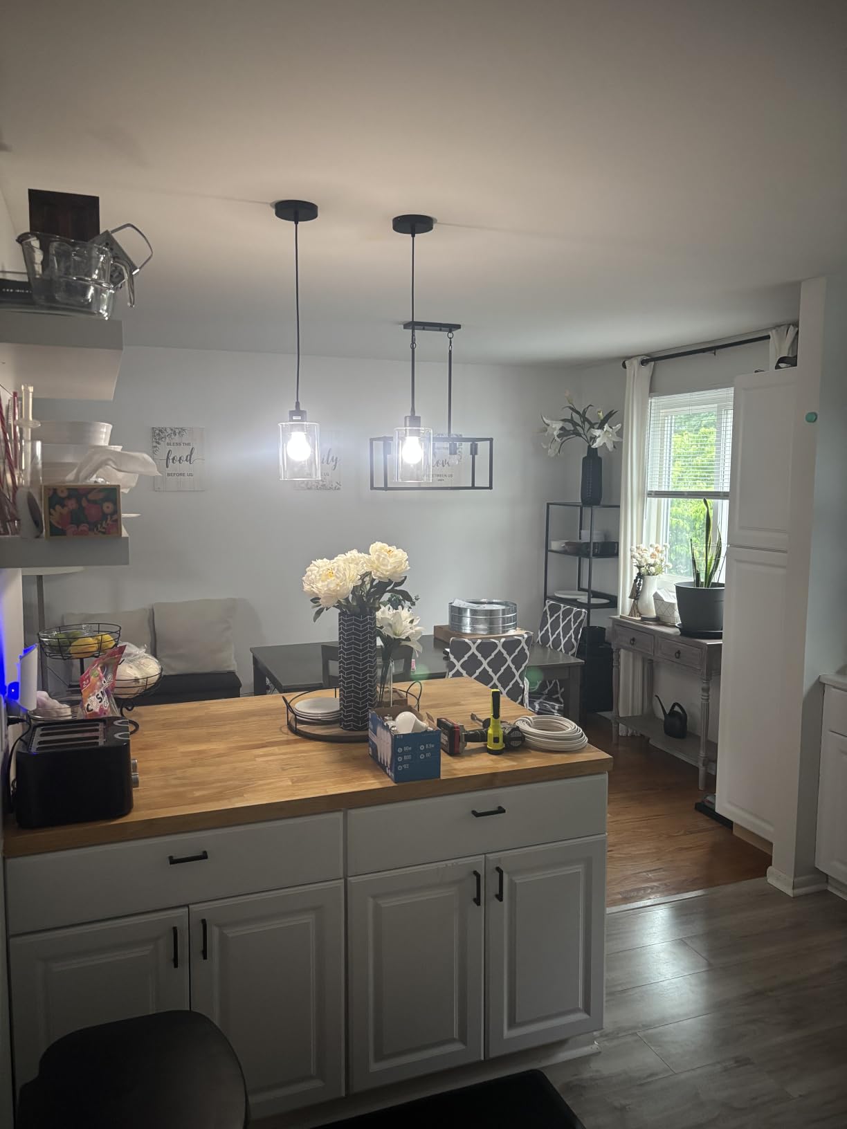 Modern Black Farmhouse Clear Glass Cylinder Pendant Light Fixture, Island Lights for Kitchen, Mini Pendant Lighting for Kitchen Island Decor - 4.75 Inch Shade 58 Inch Cord (Black 2 Pack) customer photo 2