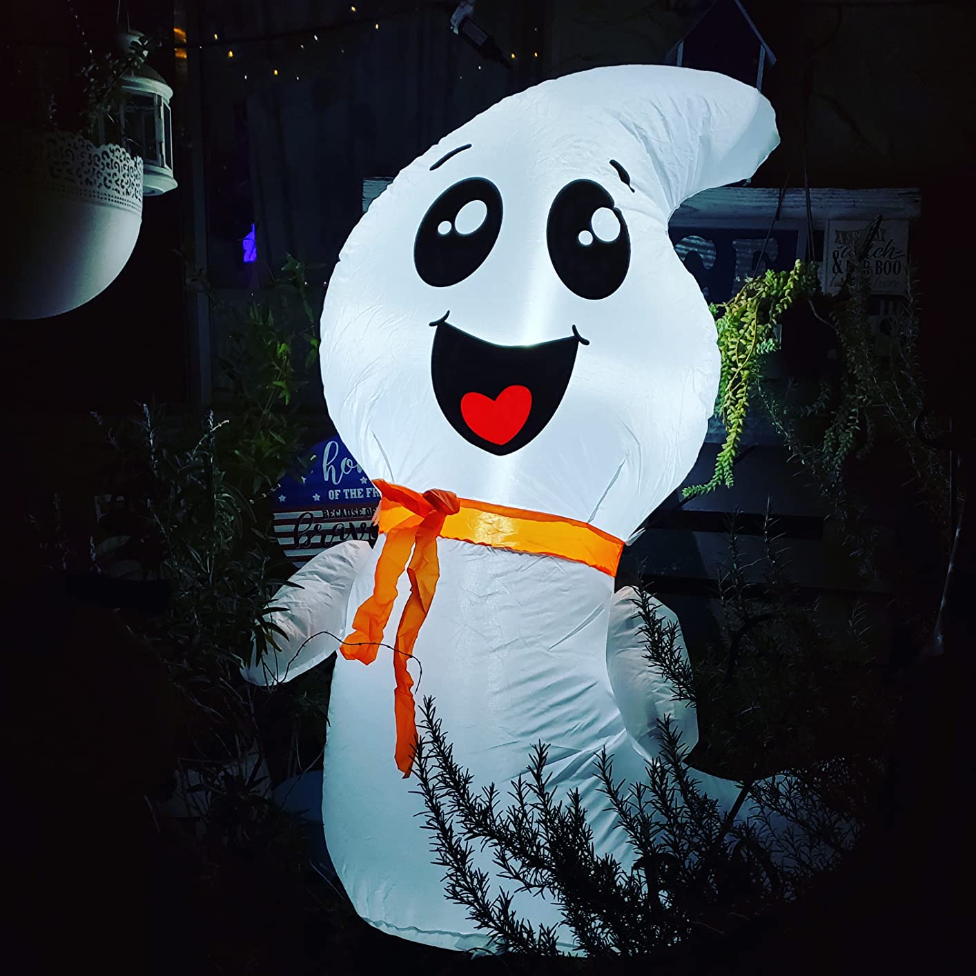 GOOSH 4 FT Halloween Inflatable Cute Ghost Outdoor Decorations Blow Up Yard Ghost with Built-in LEDs for Indoor Garden Lawn Party Decor customer photo 1