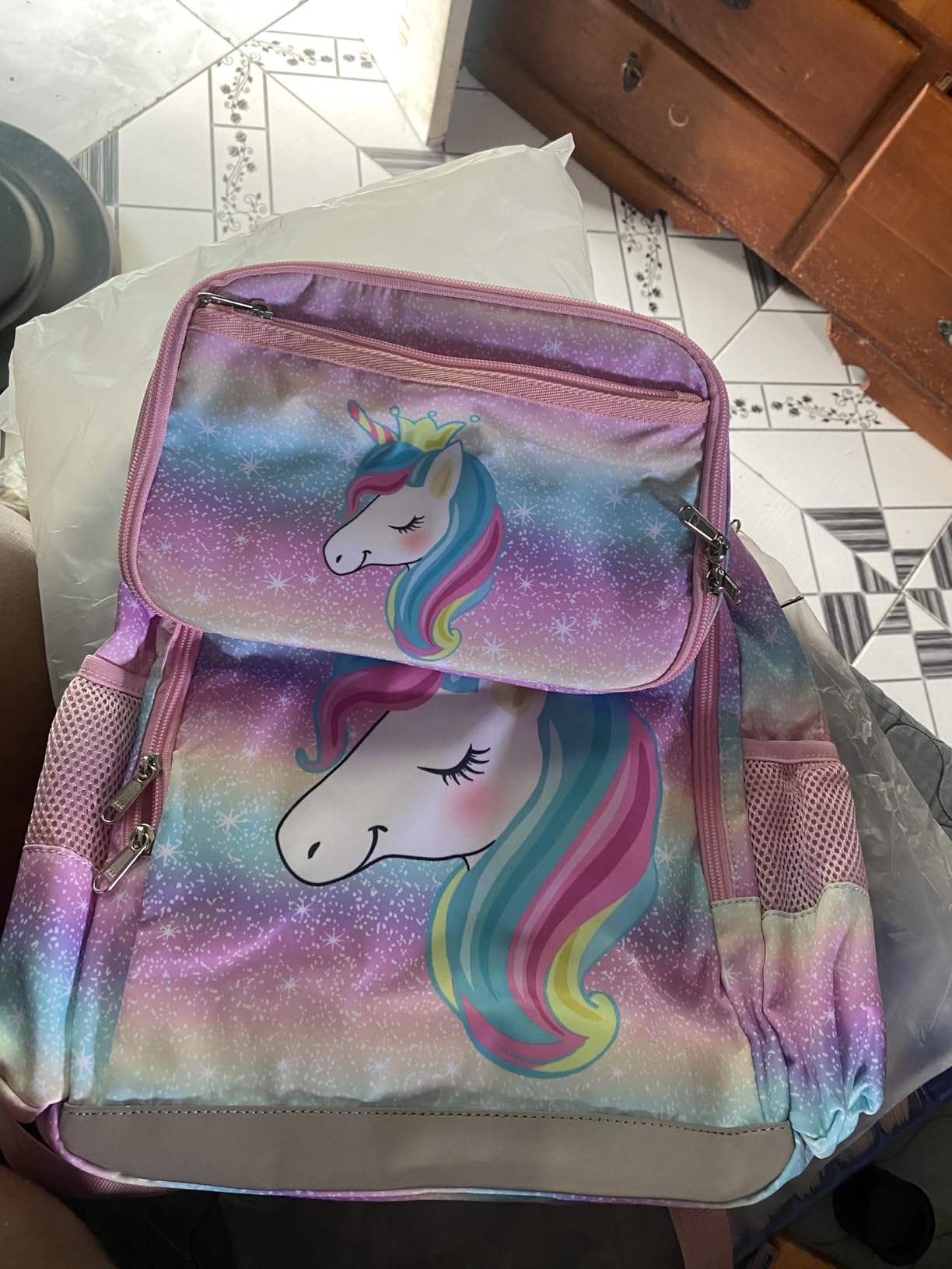 Octsky Backpack for Girls, Kids backpacks Preschool Kindergarten Bookbag Cute Lightweight With Chest Strap and Lunchbox (Unicorn) customer photo 2