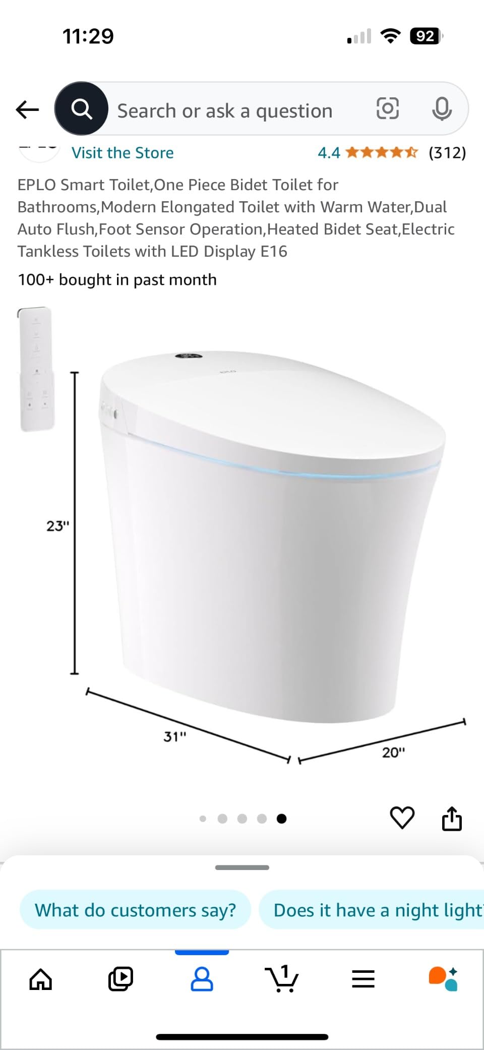 EPLO Smart Toilet, One Piece Bidet with Foam Shield, Auto Flush E16 | Upgrade tank&pump, Foot Sensor Flush, Heated Seat, Warm Water, Modern Electric Elongated Toilets for Bathrooms customer photo 2