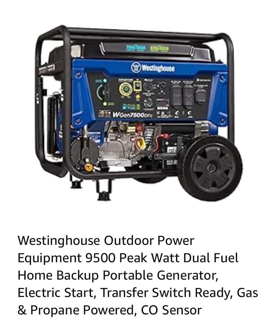 Westinghouse 9500 Peak Watt Dual Fuel Home Backup Portable Generator, Electric Start, Transfer Switch Ready, Gas & Propane Powered, CO Sensor customer photo 2
