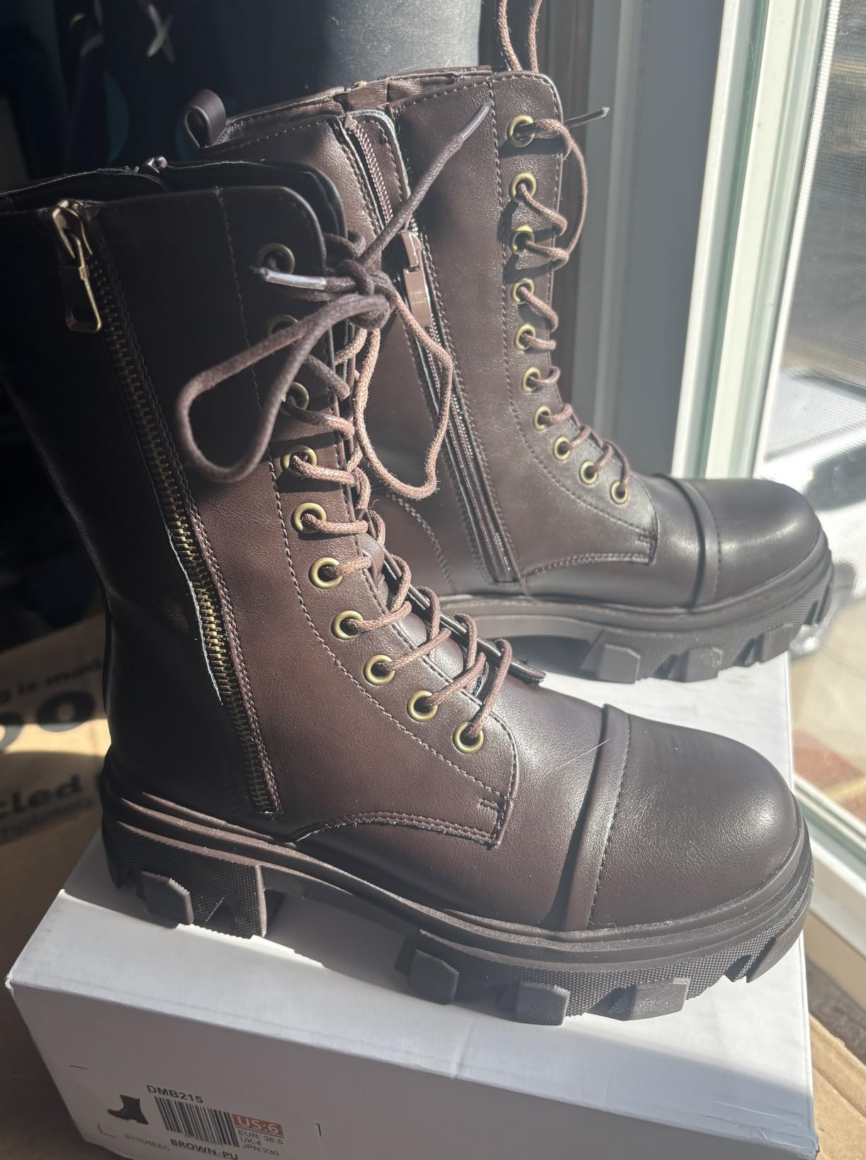 DREAM PAIRS Women's Combat Boots Lace up Mid Calf Boots Low Heel Chunky Platform Lug Sole Riding Boots customer photo 1