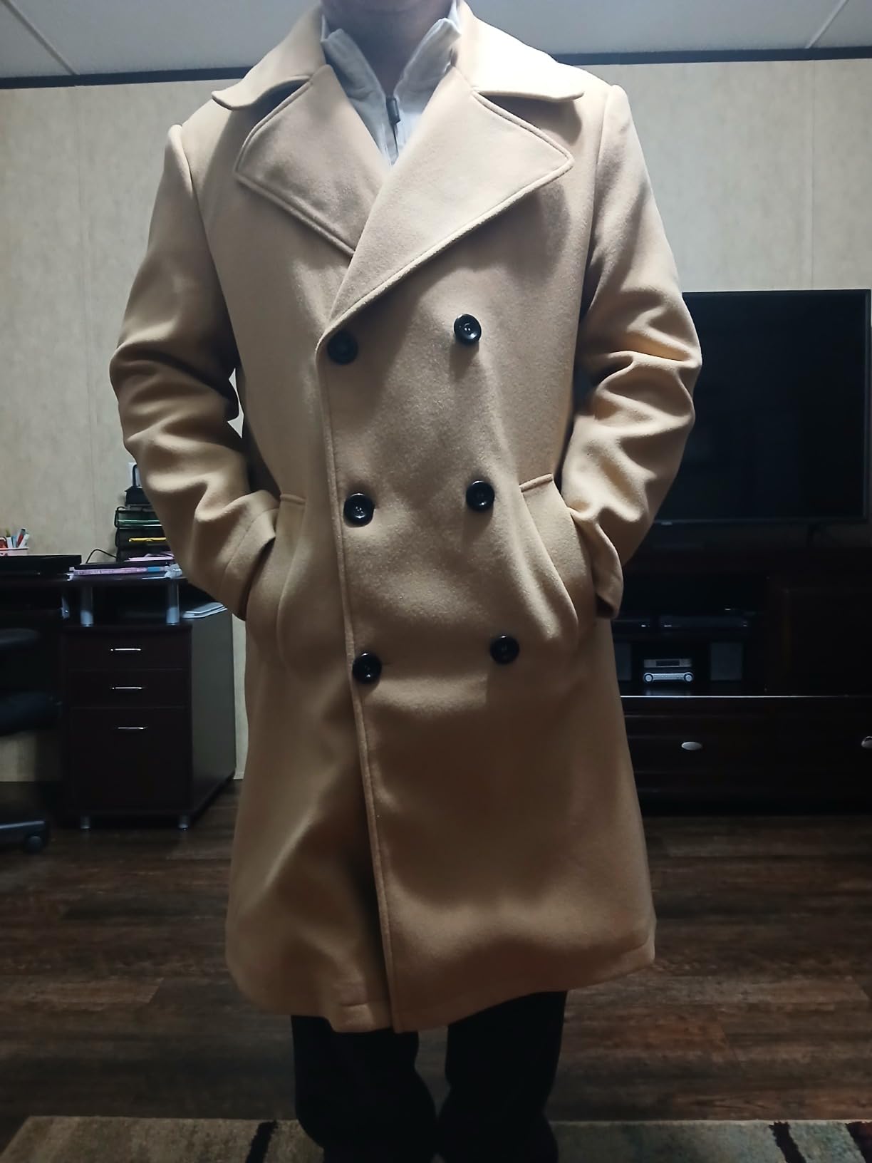 Makkrom Mens Double Breasted Trench Coat Casual Lapel Collar Business Winter Long Overcoats customer photo 2