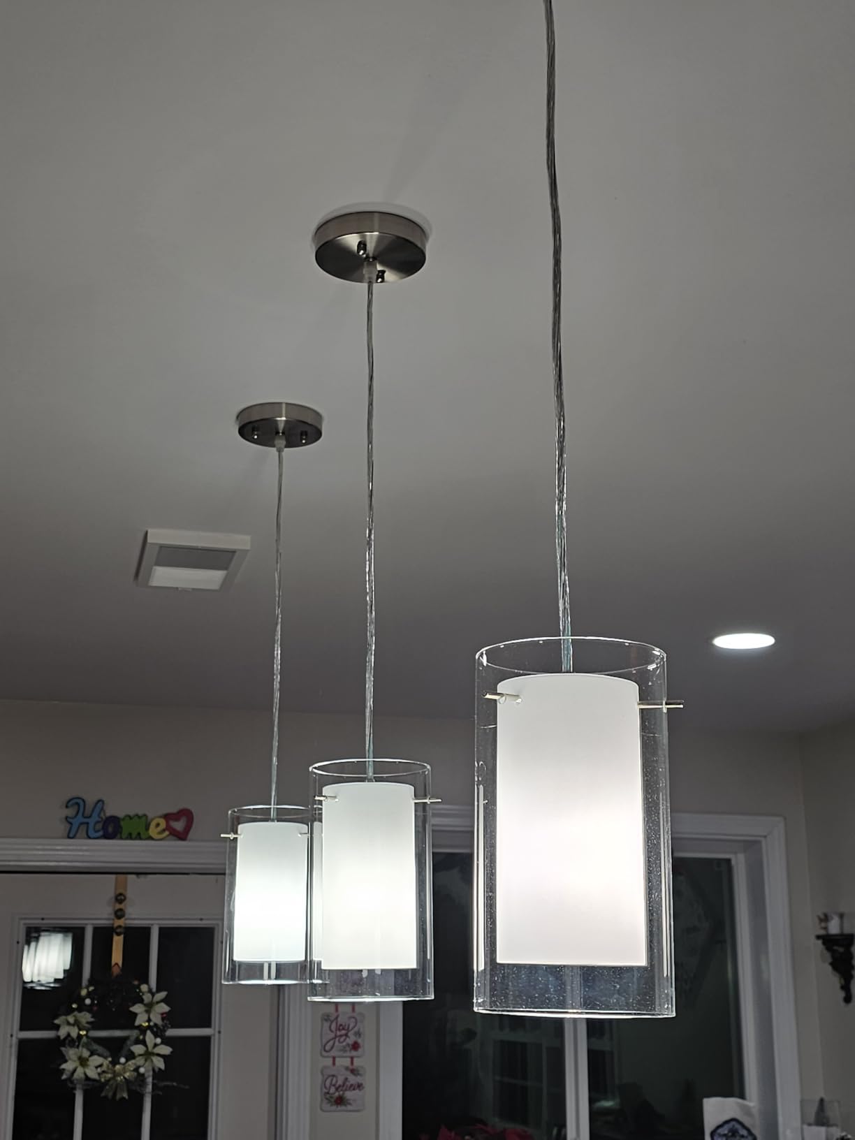 AKEZON Modern Glass Pendant Light 2 Pack, Adjustable Hanging Kitchen Island Lights Pendant Lighting Fixture Dining Room Bathroom Hallway Bar, Brushed Nickel Finish customer photo 1