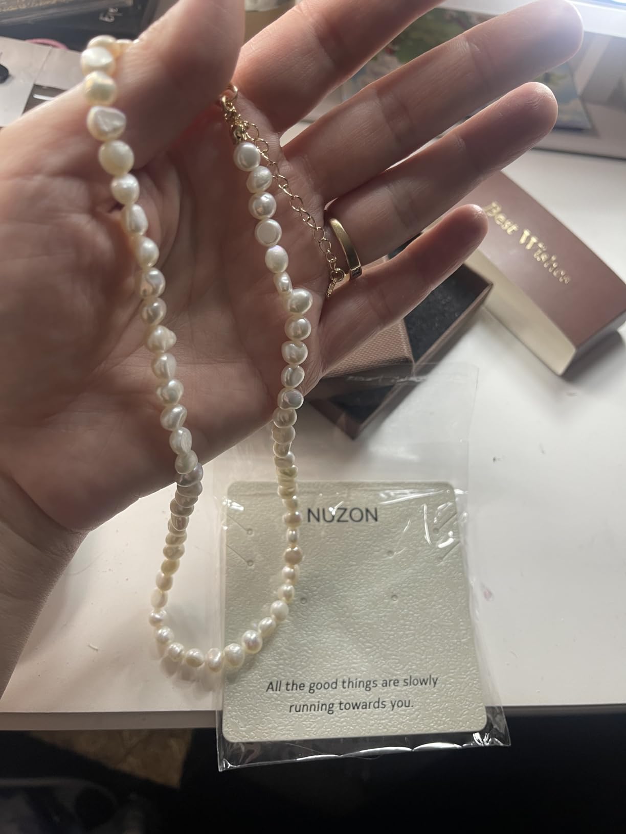Natural Freshwater Baroque Pearl Choker Necklace for Women 16'' customer photo 2