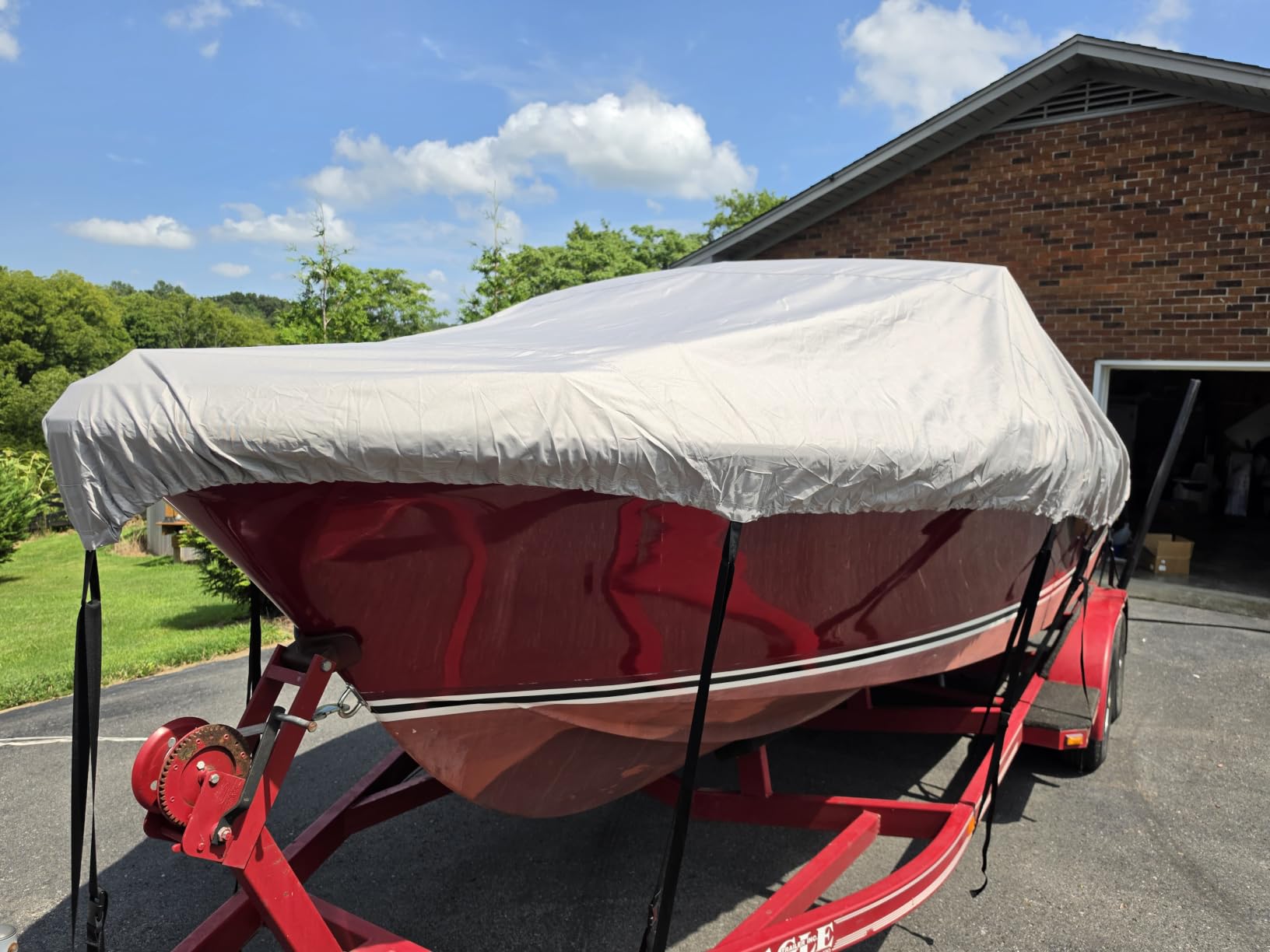 Waterproof 17-19FT Boat Cover, 1200D Heavy Duty Trailerable Cover | Marine Grade Oxford Fabric, UV & Tear Resistant, Double Stitching, Elastic Hem, Fits V-Hull/Ski Boat/Bass Boat/Fishing Boat customer photo 2