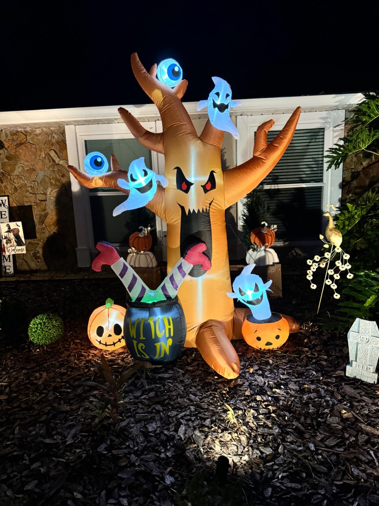 8 Ft Halloween Inflatables Outdoor Decorations - Outdoor Spooky Halloween Tree with Blow up Ghosts, Eyeballs, Pumpkins, Cauldron & Witch Legs - Built-in LED Lights for Outdoor Lawn Decor customer photo 1