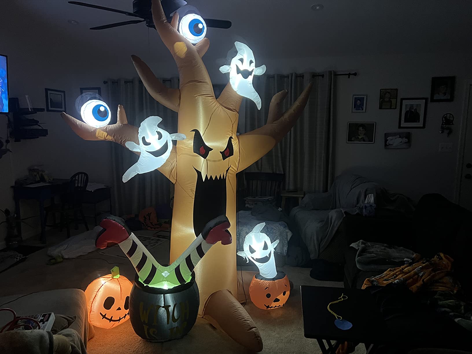 8 Ft Halloween Inflatables Outdoor Decorations - Outdoor Spooky Halloween Tree with Blow up Ghosts, Eyeballs, Pumpkins, Cauldron & Witch Legs - Built-in LED Lights for Outdoor Lawn Decor customer photo 2