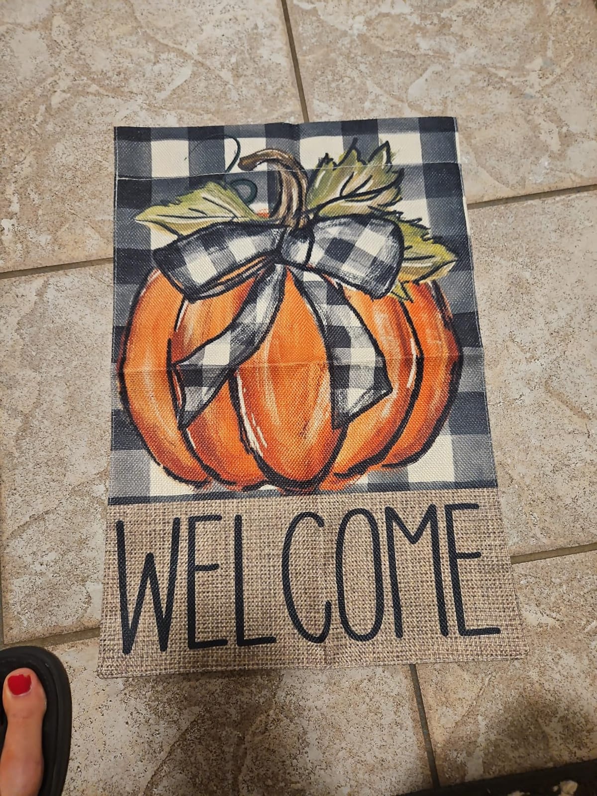 AVOIN colorlife Fall Thanksgiving Pumpkin Welcome Garden Flag 12x18 Inch | Double Sided, Weather & Fade Resistant, Yard Outdoor Decoration, Features Buffalo Plaid customer photo 2