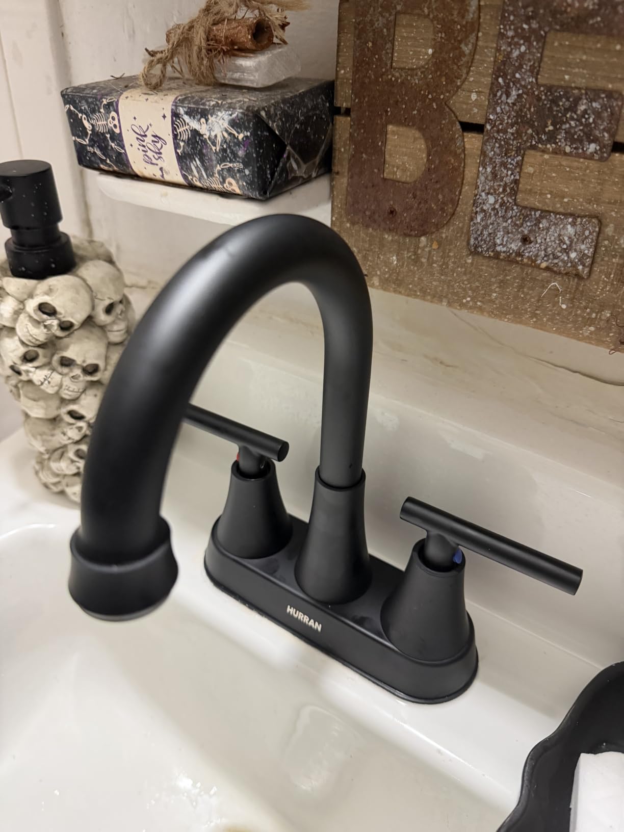Bathroom Faucets for Sink 3 Hole, Hurran 4 inch Brushed Nickel Bathroom Sink Faucet with Pop-up Drain and Supply Lines, Stainless Steel Centerset Faucets for Sink Vanity RV customer photo 1