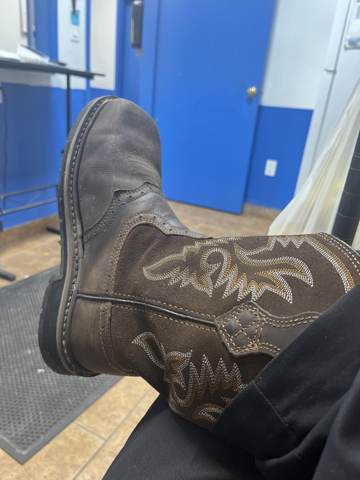 HISEA NINGO Steel Toe Work Boots for Men Square Toe Cowboy Boots Soft Toe | Full-Grain Leather Western Boots, Water & Slip Resistant Steel Toe Boots, Goodyear Welt, EH Rated, for Construction Farming customer photo 2
