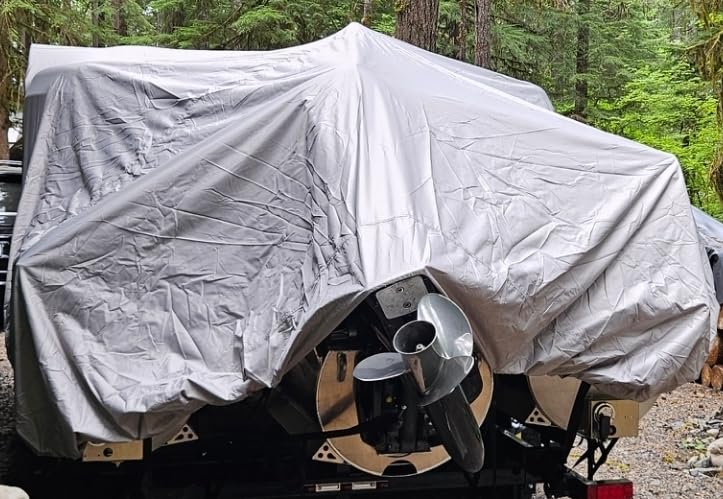 Solim 22-24FT Pontoon Boat Cover, 1200D Heavy Duty Waterproof, UV Resistant | Marine Grade Oxford Fabric, Tear Resistant, Double Stitching, Elastic Hem, Adjustable Tie-down Straps, Fits Up to 8.5 Ft Beam customer photo 2