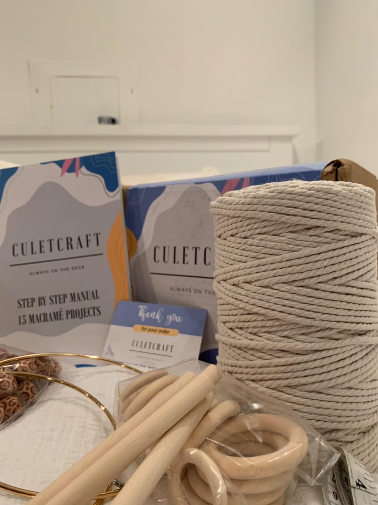 CULETCRAFT Macrame Kit for Beginners 153pc, 15 Projects Book, 164yd Cotton Macrame Cord, Wooden Beads & Sticks, Wooden & Metal Rings, Gift Box, Book & Accessories, Perfect Macrame Starter Kit customer photo 2