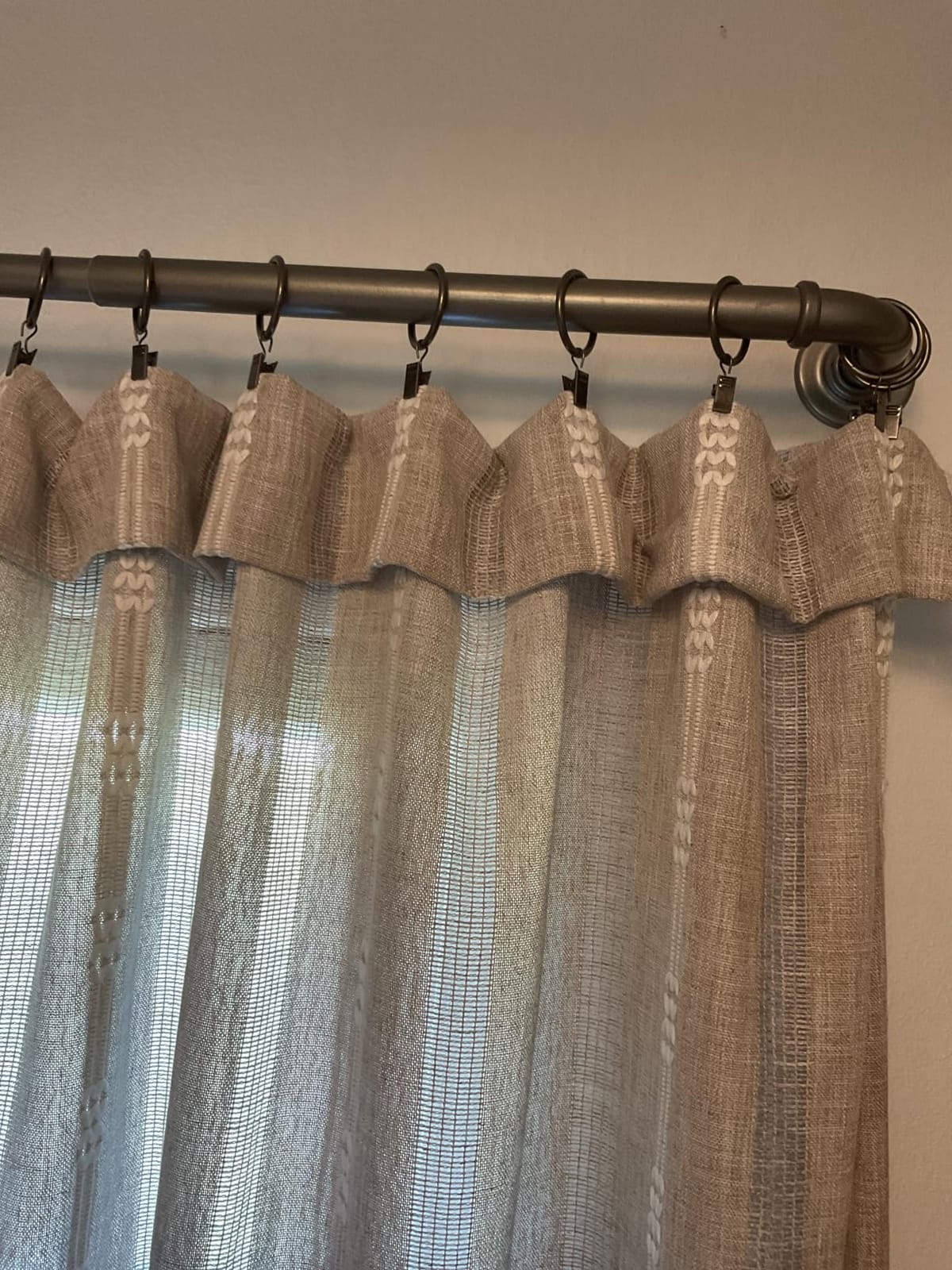 Linen Curtains 84 Inches Long - Embroidery Striped Farmhouse for Living Room, Tassel Boho for Bedroom, Light Filtering 2 Panels Set Rod Pocket Drapes (52