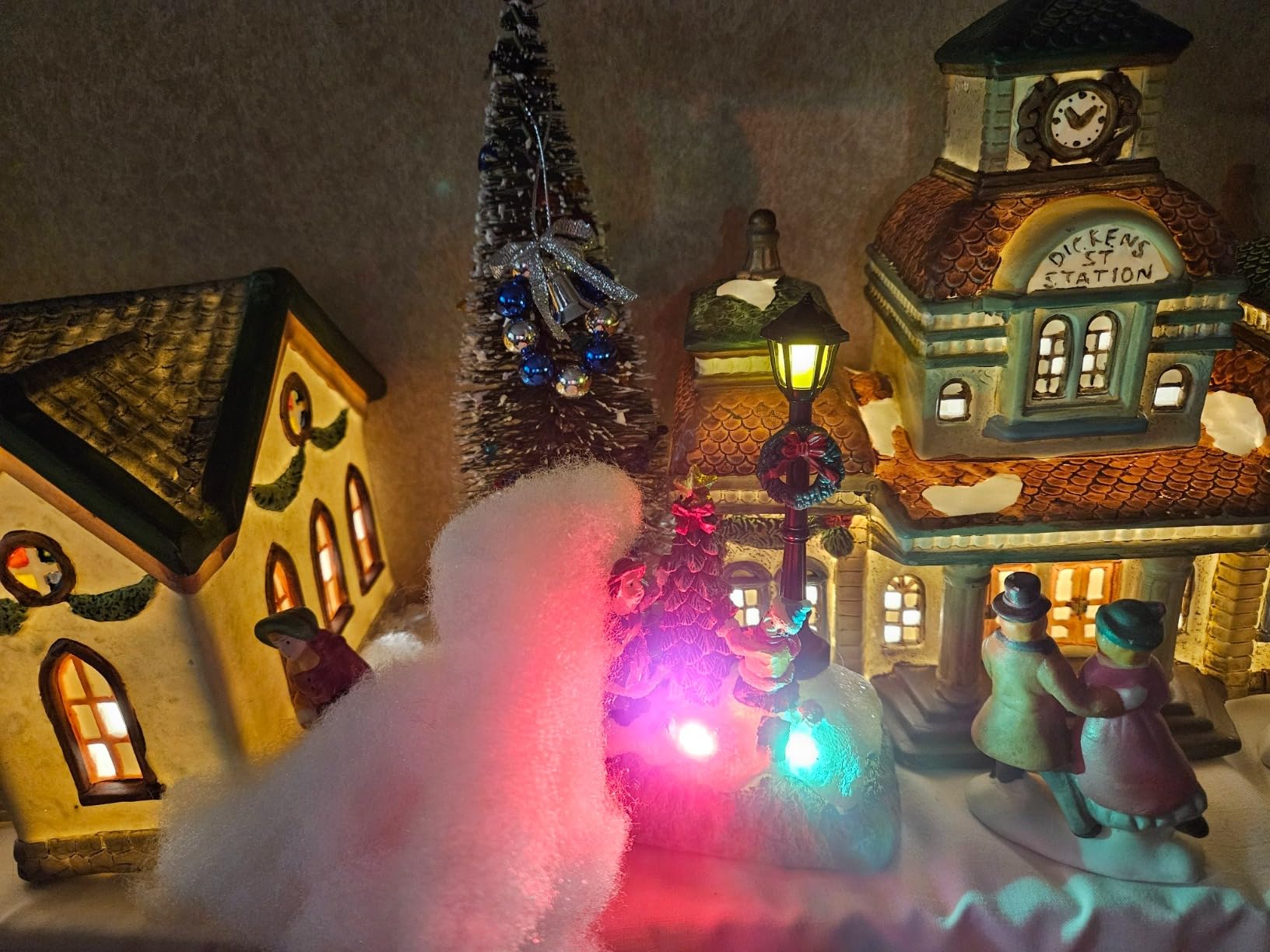Karenhi 2 Pcs Christmas Village Set with LED Light Figurines, Rustic Style | Santa Snowman Angel Scene, Resin Holiday Centerpiece customer photo 1