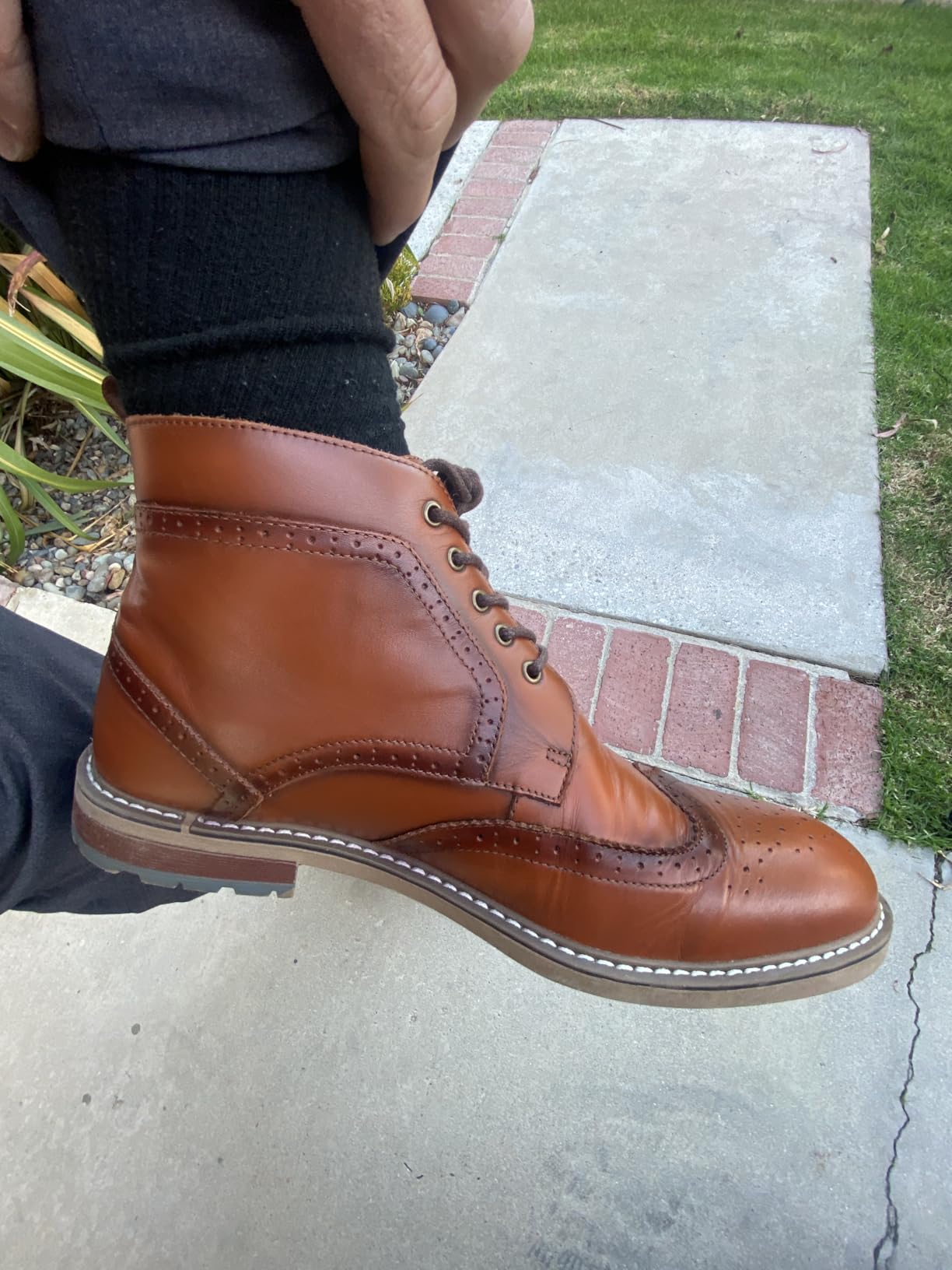 ArcBrothers Men's Genuine Leather Dress Boots - Classic Brogue Oxford Ankle Boot customer photo 2
