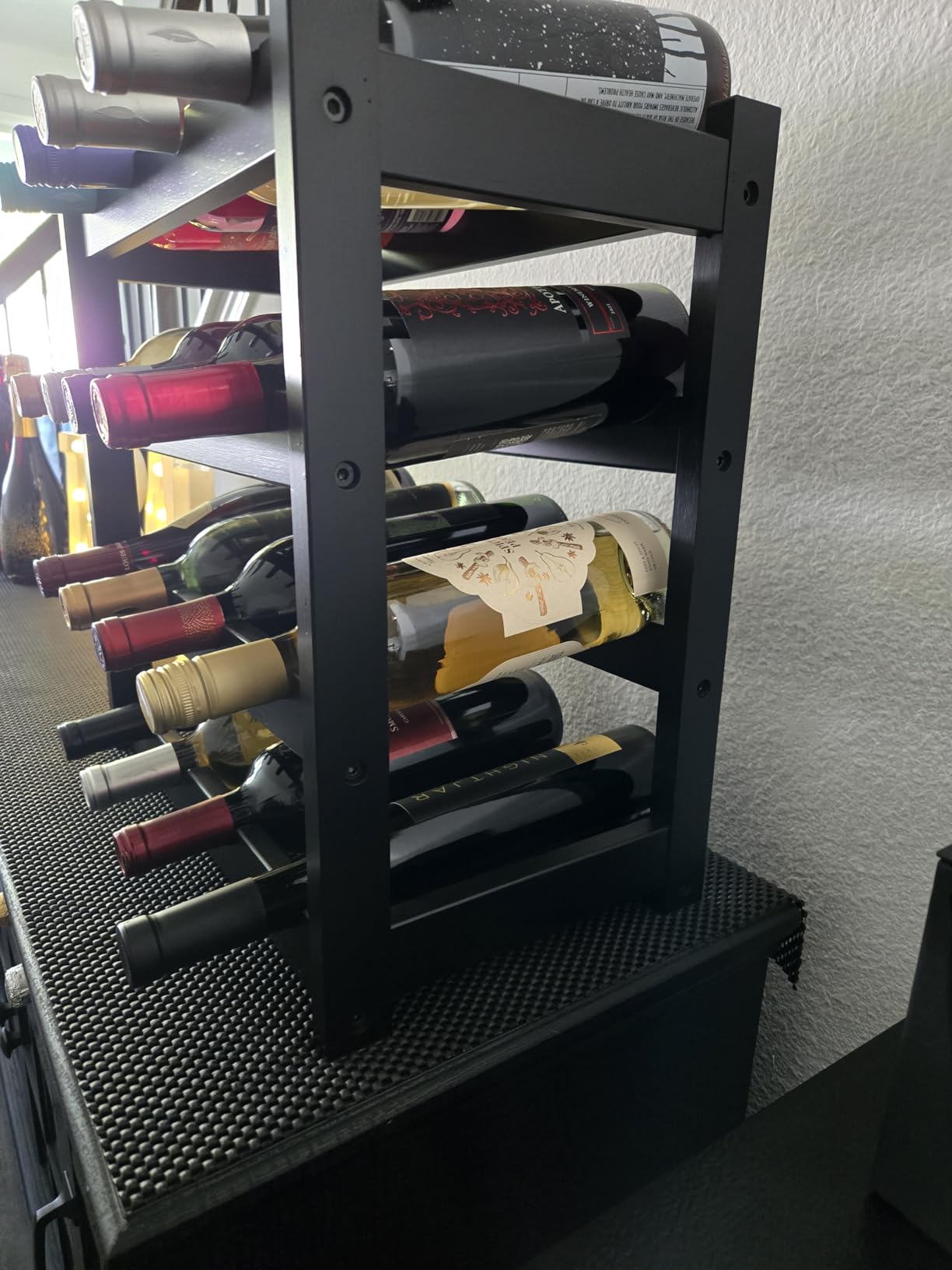 VASMIA Bamboo Wine Rack, Sturdy and Durable Wine Storage Cabinet Shelf, Wine Racks Countertop for Pantry, Kitchen, 3-Tier 12 Bottles Wine Rack Black customer photo 1