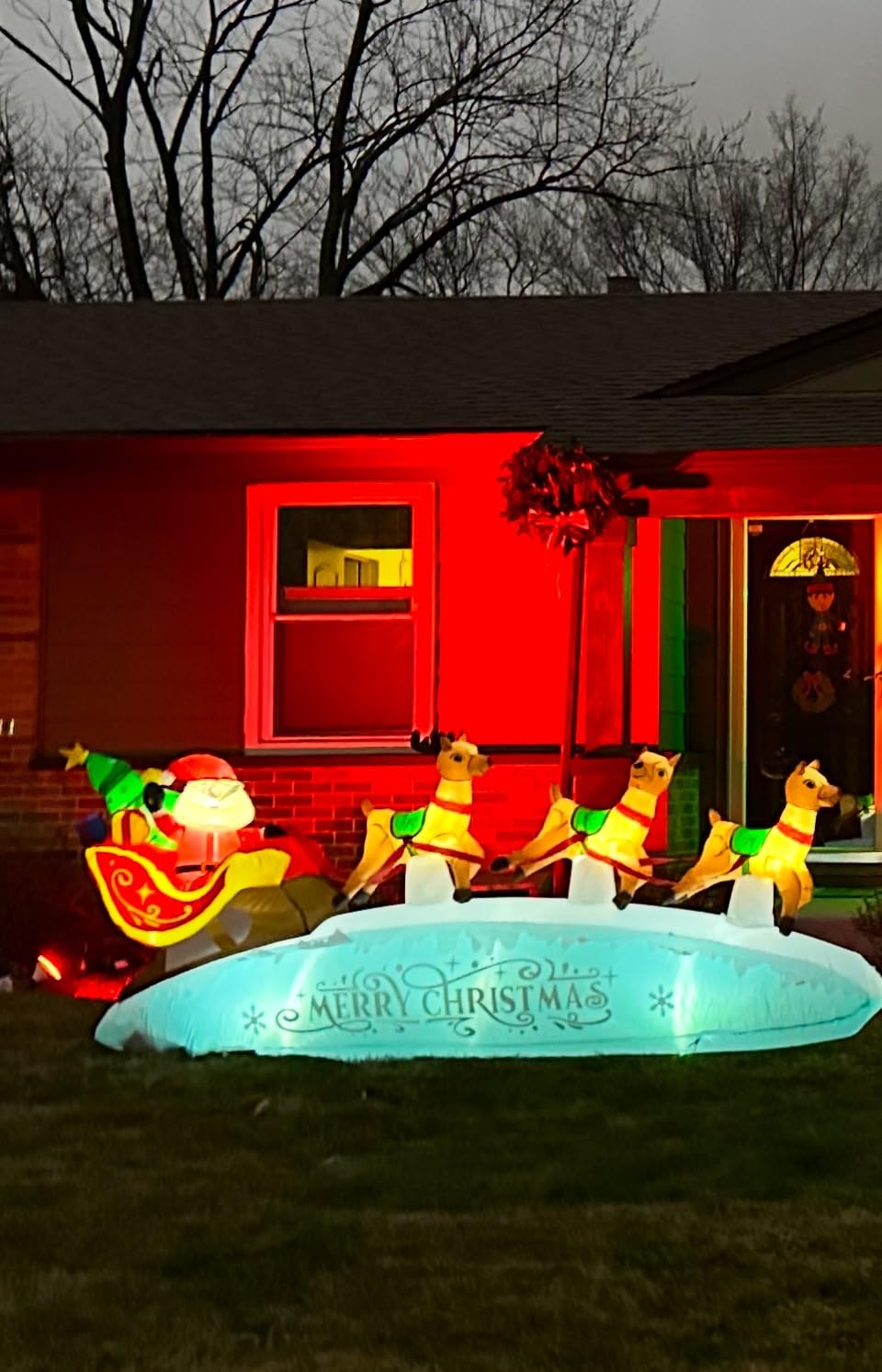 ZPISF 10 FT Santa Sleigh with Reindeer Christmas Inflatables Outdoor Decorations, Christmas Blow Up Yard Decorations for Garden Lawn Xmas Decor (Blue) customer photo 2