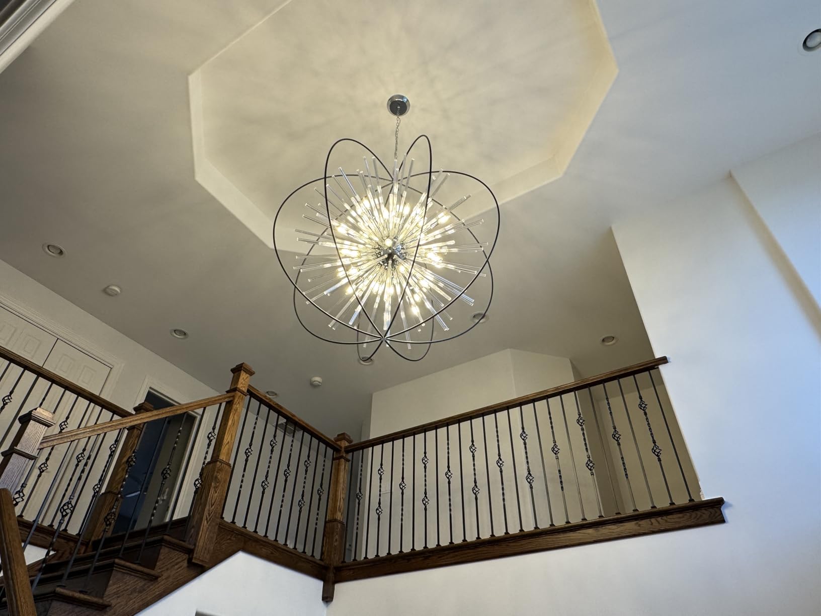 Vezzio Modern Chandelier for Entryway Foyer D27 Inch Black Globe High Ceiling Chandelier 12-Light Contemporary Hanging Light Fixture for Dining Room Kitchen Living Room Hallway Stairway customer photo 1