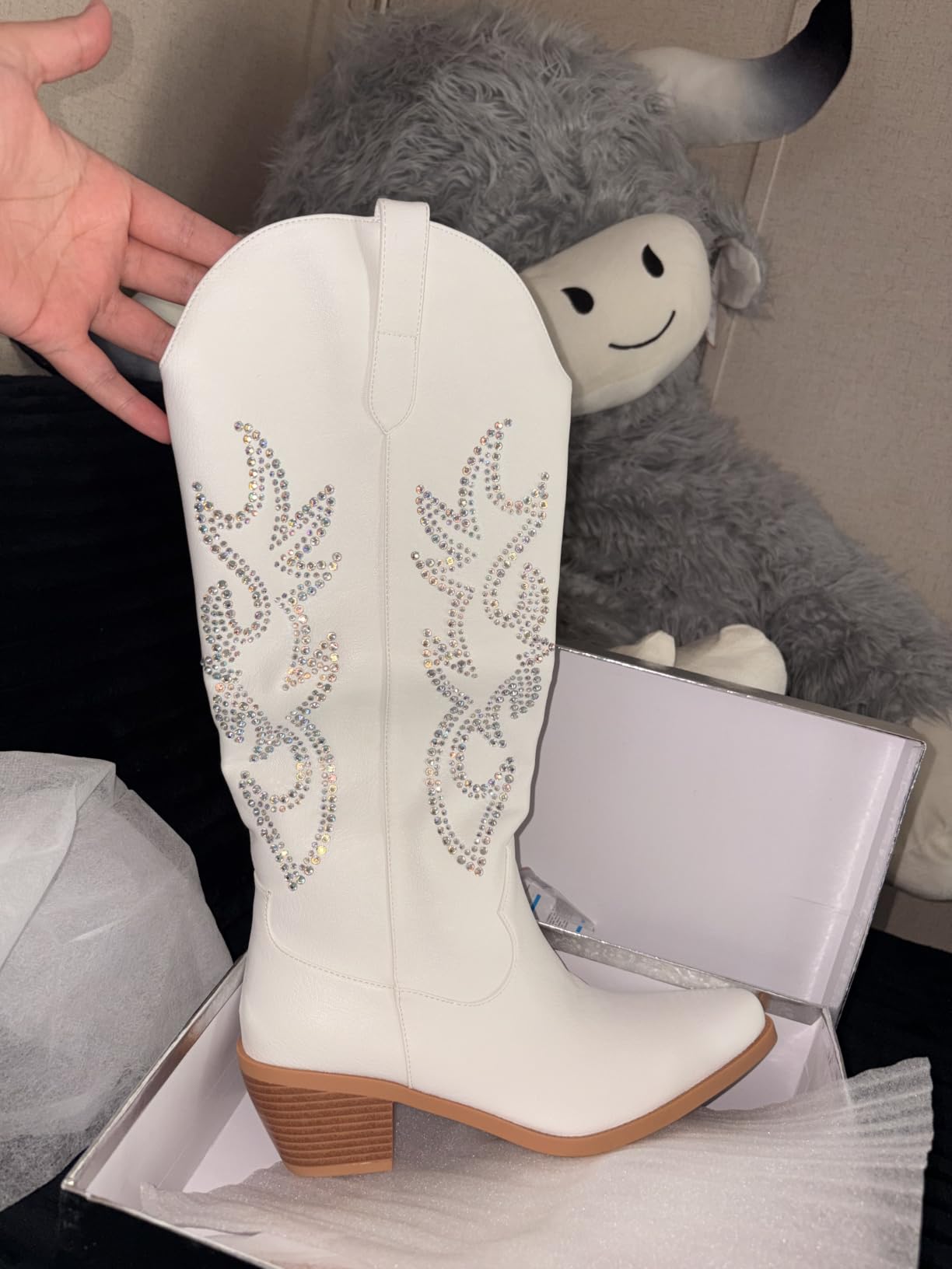 Western Cowboy Boots for Women - Knee High Wide Calf Cowgirl Boots, Slip On Pointed Toe Chunky Heel Fashion Retro Classic Pull On Tall Boot for ladies Party concert customer photo 2