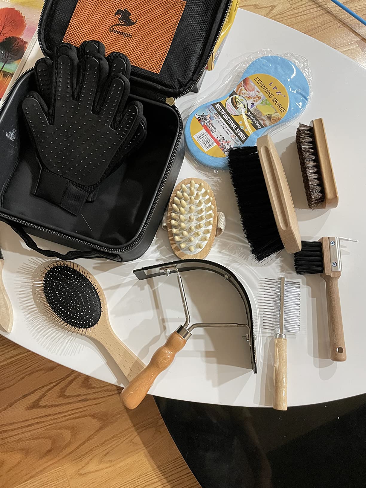 Horse Grooming Kit (12-Piece): Brushes, Storage Bag, Sweat Scraper, Mane Comb, Grooming Gloves - Purple Horse Gifts for Girls customer photo 1