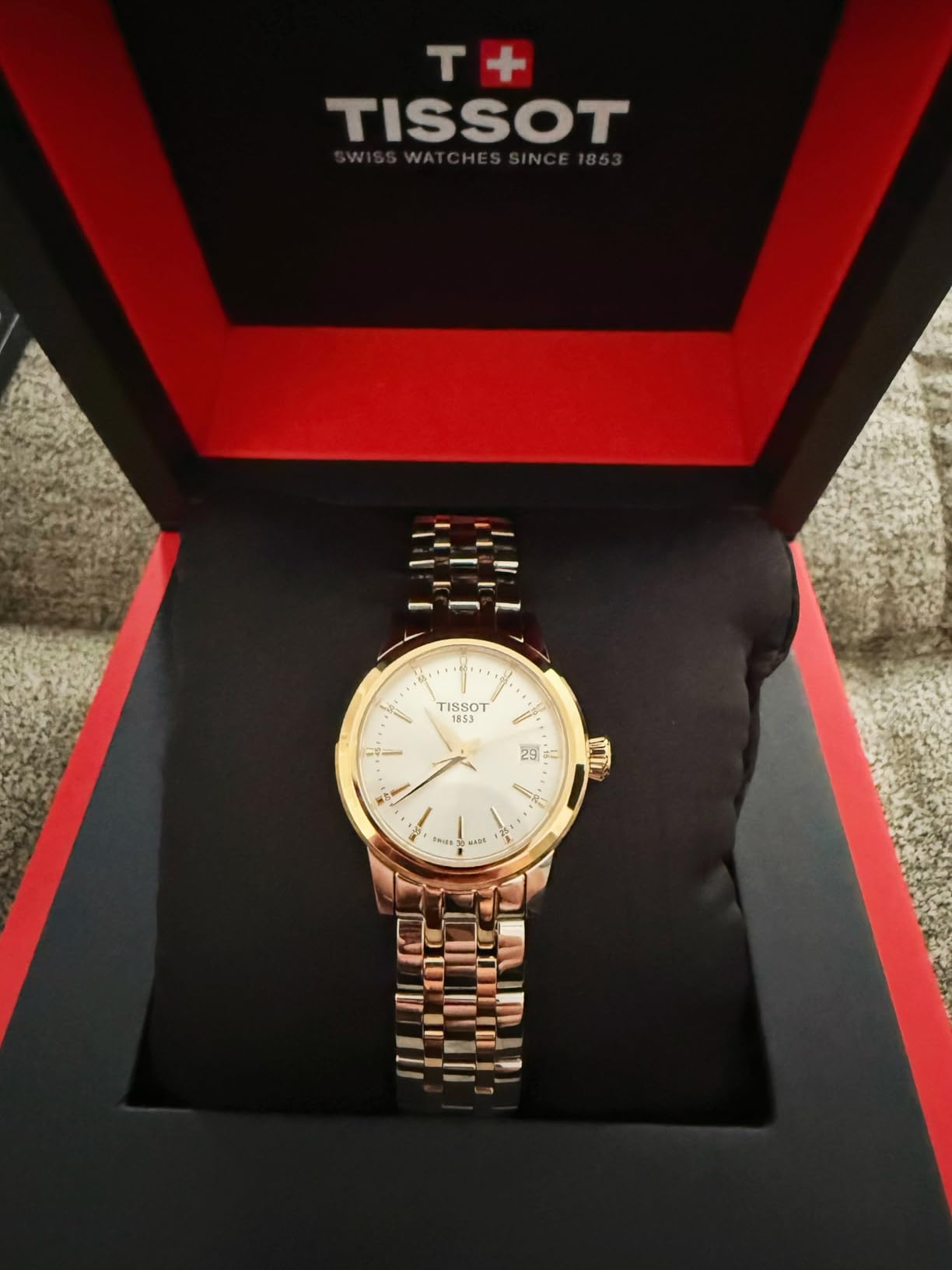 Womens Classic Dream Lady 316L Stainless Steel Case with Yellow Gold PVD Coating Quartz Watch, Yellow/Grey Dial (T1292102203100) customer photo 2