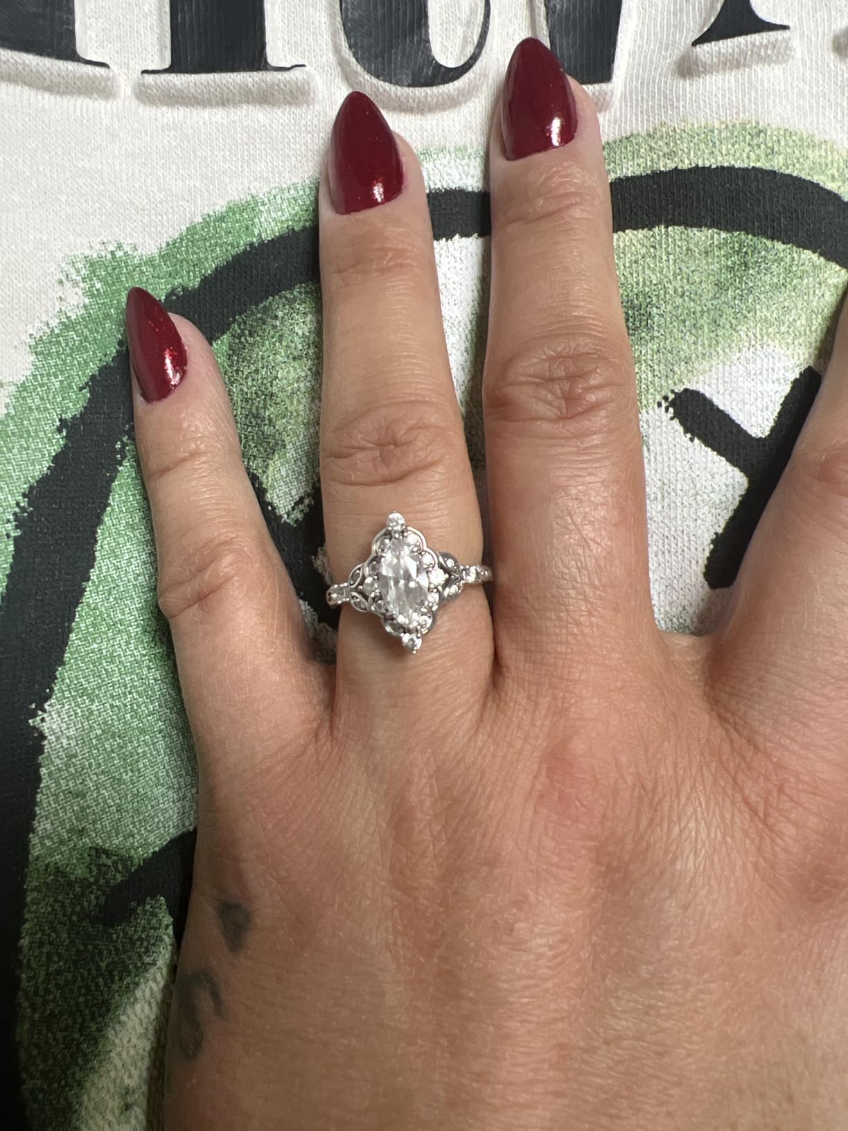 BERRICLE Sterling Silver Halo Art Deco Wedding Engagement Promise Rings for Her, Marquise Cut Cubic Zirconia CZ Ring customer photo 1