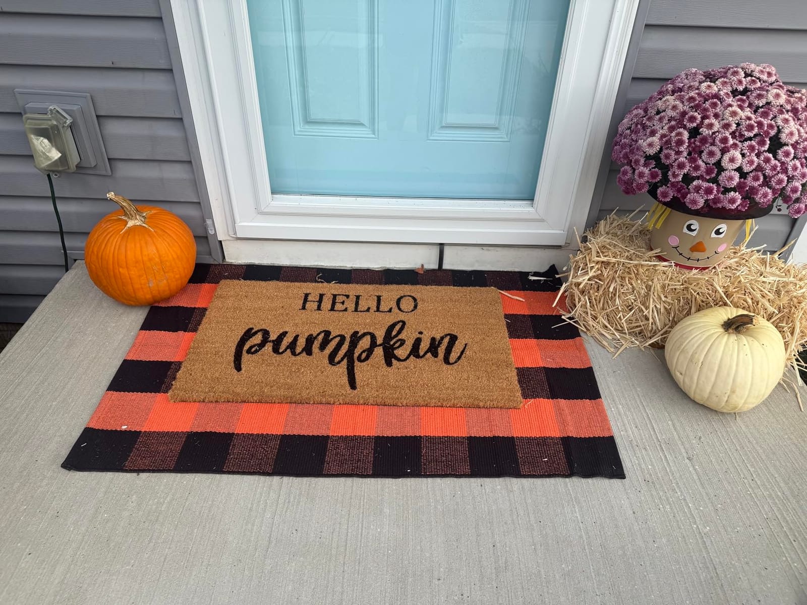 Fall Decor Door Mat Combo Set, 100% Coco Coir Welcome Mat + 28 x 43 Inches Orange and Black Plaid Rug- Fall Thanksgiving Front Porch Entryway Floor Doormat, Indoor Outdoor Autumn Mats Hello Pumpkin customer photo 1