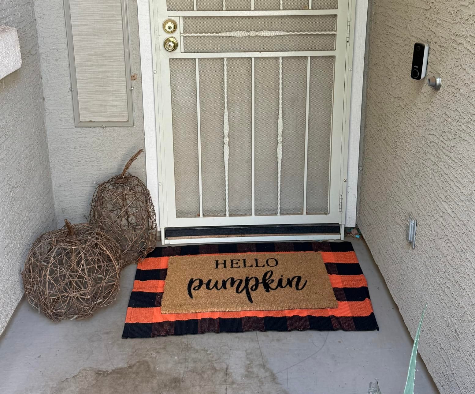 Fall Decor Door Mat Combo Set, 100% Coco Coir Welcome Mat + 28 x 43 Inches Orange and Black Plaid Rug- Fall Thanksgiving Front Porch Entryway Floor Doormat, Indoor Outdoor Autumn Mats Hello Pumpkin customer photo 2
