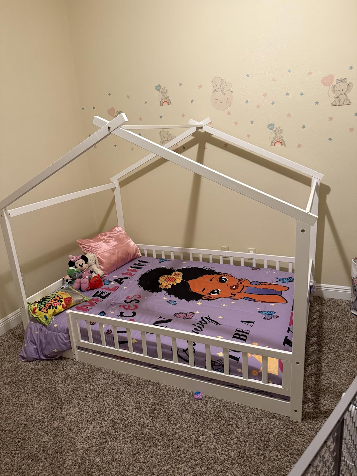 LLS Twin House Bed with Fence, Wooden Montessori Bed with Slats Support customer photo 2
