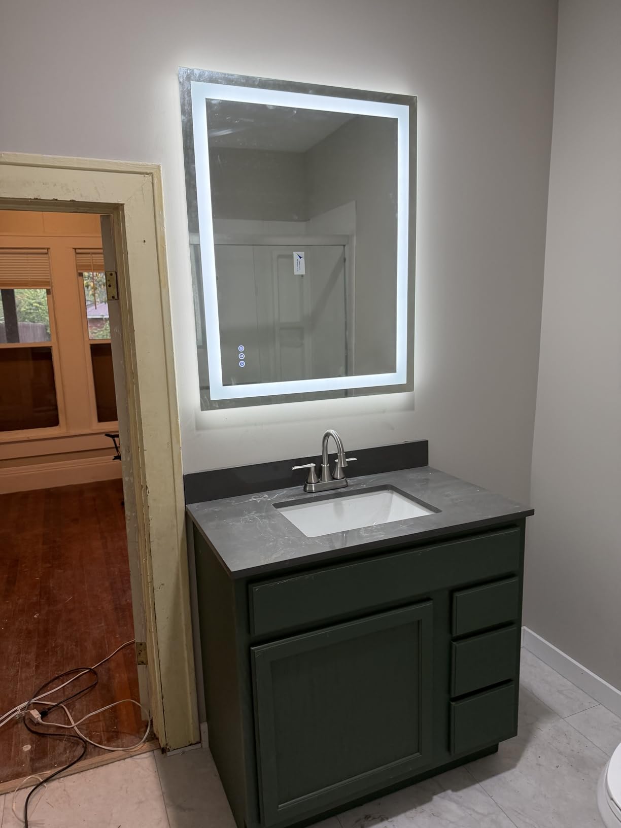USHOWER LED Bathroom Mirror 24x32 Inch | Tempered Glass - Frameless Backlit Lighted Mirror for Bathroom Vanity with Anti-Fog, 3 Colors Dimmable, Memory Function customer photo 1