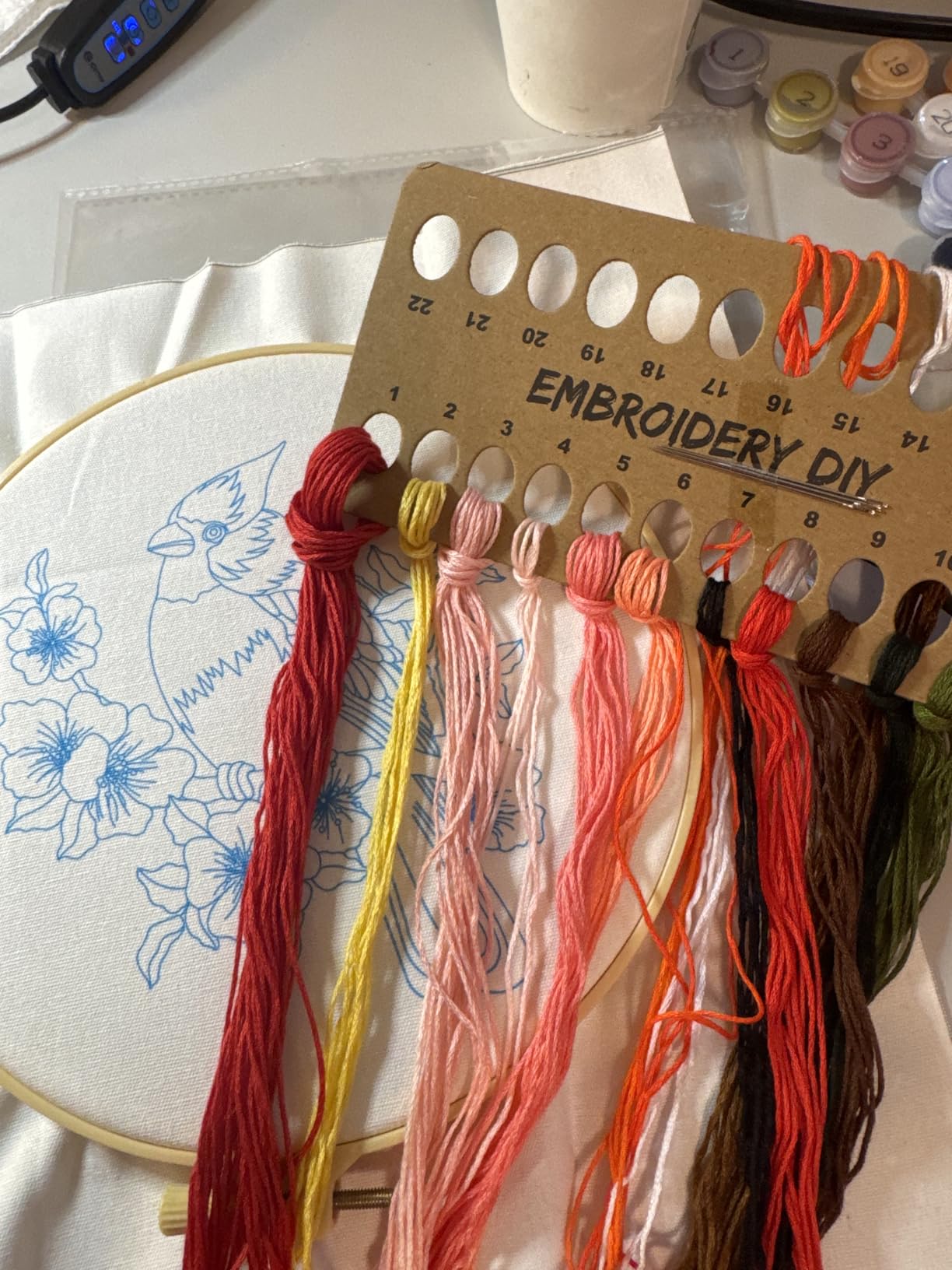 Louise Maelys Cardinal Embroidery Kits for Beginners with Flower Pattern - Cross Stitch Kits Offer Pre-Printed Fabric, Embroidery Hoop, Threads, Needles and Guide. customer photo 1
