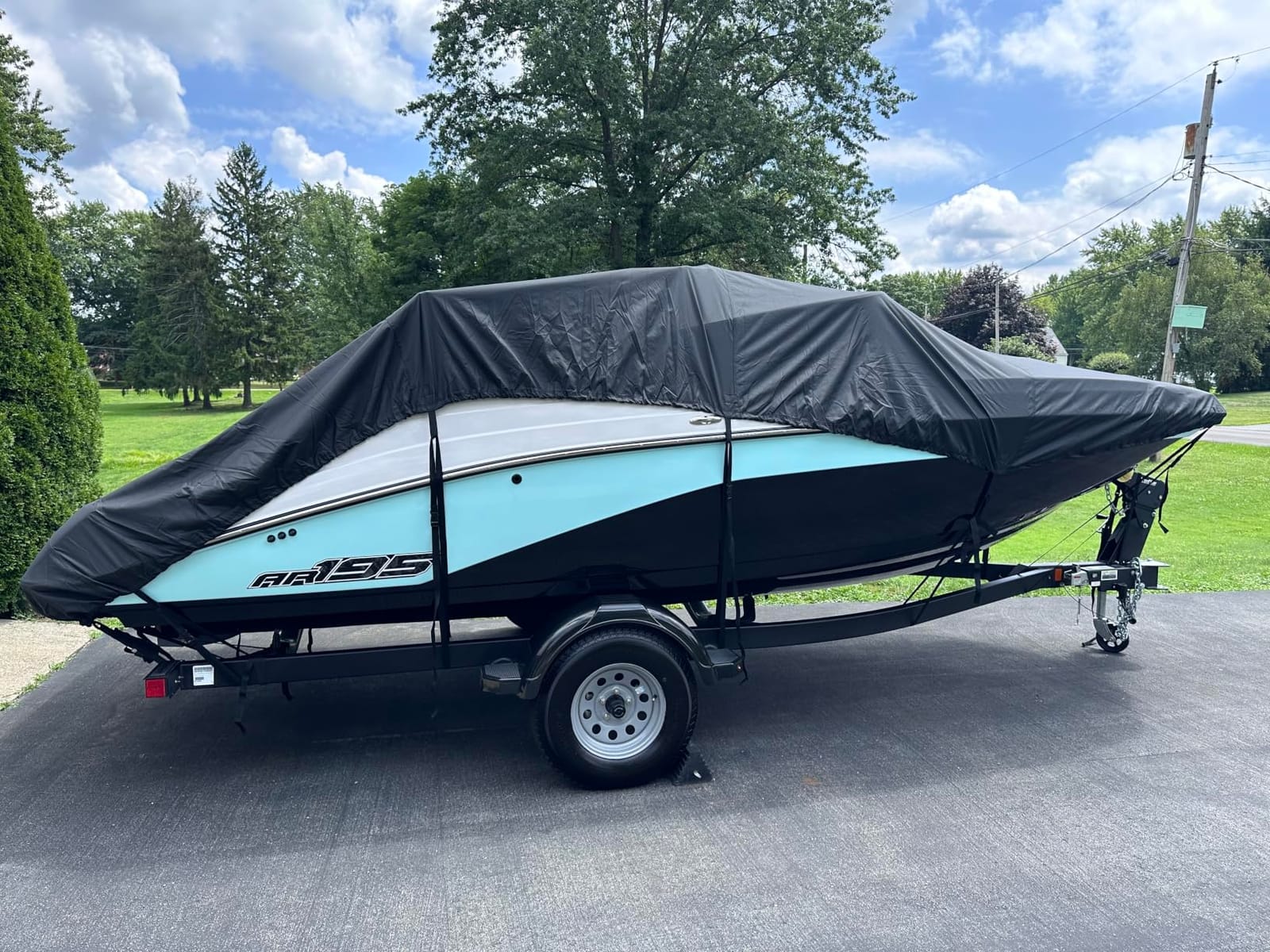 Waterproof 16-18.5FT Boat Cover, 1200D Heavy Duty Trailerable | Marine Grade Oxford Fabric, UV & Tear Resistant, Double Stitching, Elastic Hem, Fits V-Hull/Ski Boat/Bass Boat/Fishing Boat customer photo 1