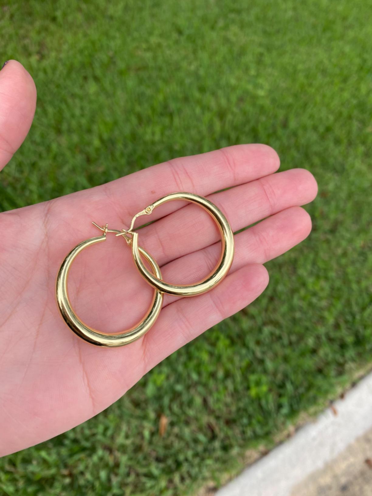 Silver Oval Hoop Earrings for Women 14K Gold Plated Hoop Earrings | Hypoallergenic Lightweight customer photo 1