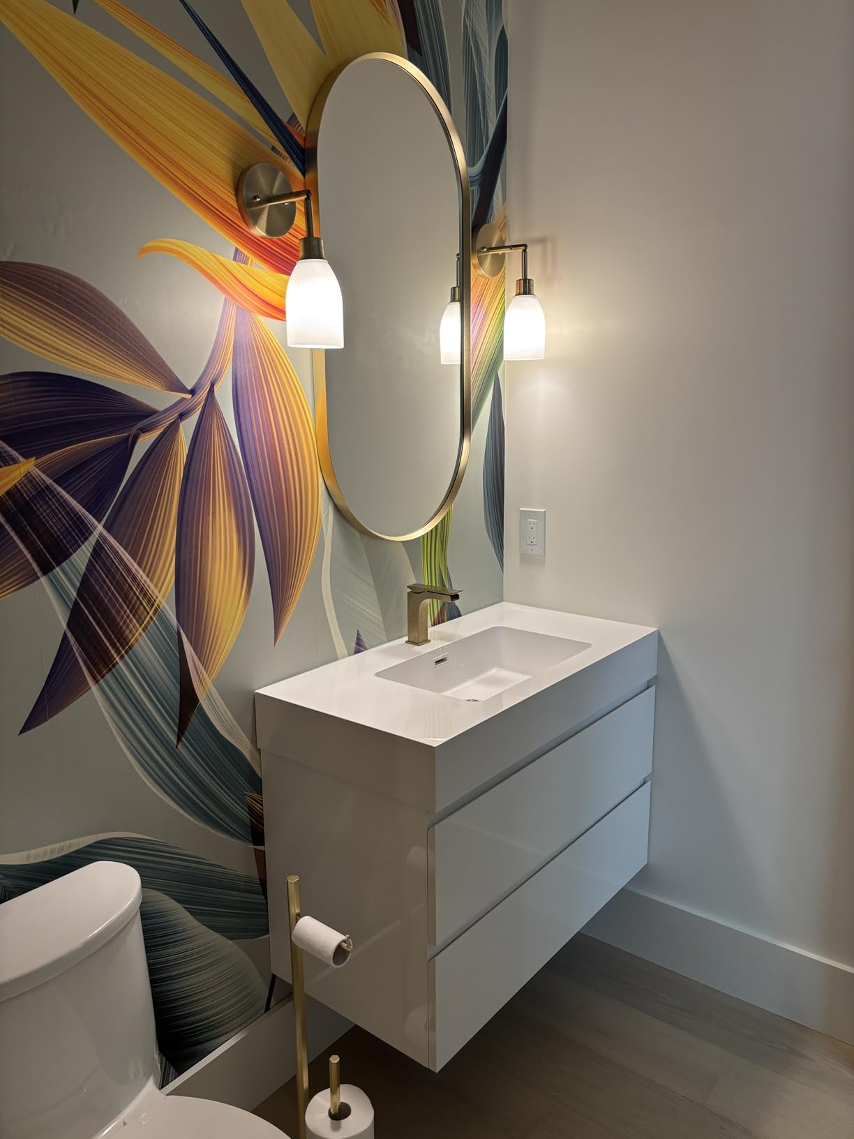 Alice 30Inch Modern Bathroom Vanity (White Glossy, Rectangular) with Sink and Overflow, Floating Wall Mounted Storage Cabinet, One-Piece Basin, E1 Environmental Protection Board customer photo 1