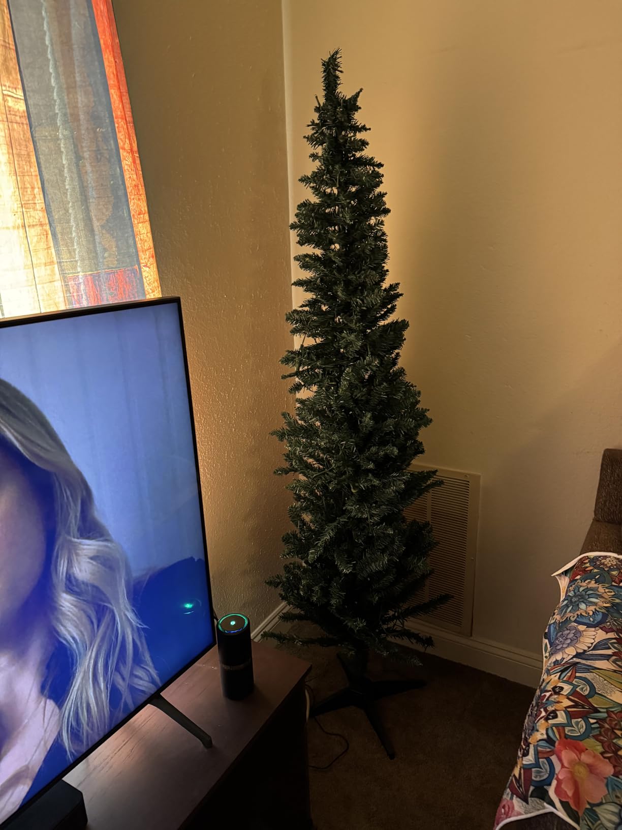 HOMCOM 6ft Prelit Slim Noble Fir Pencil Artificial Christmas Tree, 200 Warm White LED Lights, 390 Tips customer photo 2