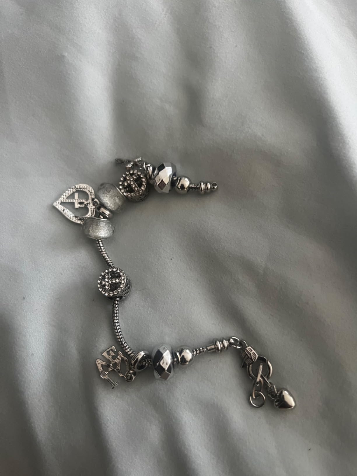 Charm Bracelet for Women with Crystal and Heart Shape Glass Beads Sliver CZ Cross Snake Chain Bracelet customer photo 1