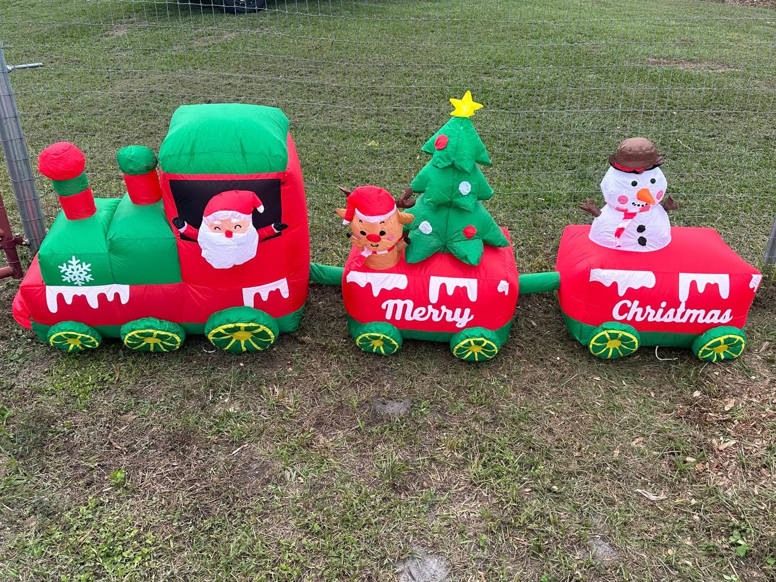 10.7 FT Christmas Inflatables Train with Santa Claus Reindeer Snowman Christmas Tress Built-in LED Lights Blow Up Christmas Decor for Christmas Party Holiday Outdoor Garden Lawn Yard Decorations customer photo 1