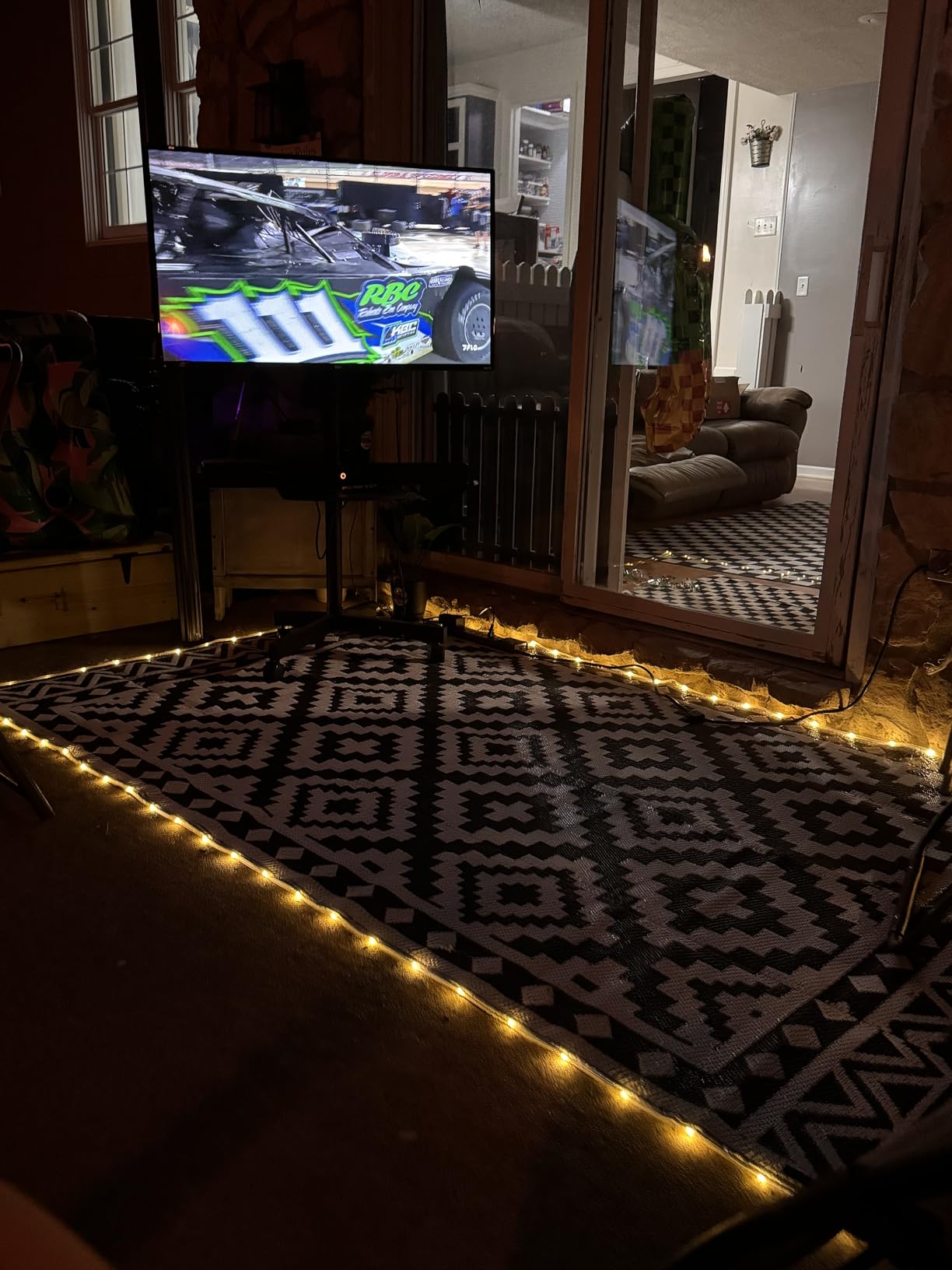 HAUSHOF 5' x 8' Outdoor Rug with LED Strip Light, Waterproof Patio Mat | Waterproof Surface, Easy-Clean Design, Reversible Double-Sided Use, RV Camping Beach Porch Balcony Use customer photo 1