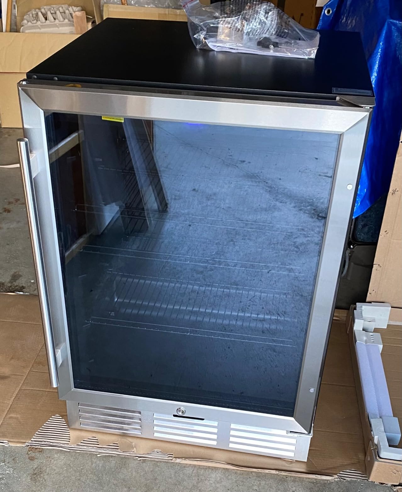 EUHOMY 24 Inch Beverage Refrigerator, 180 Can Under Counter Refrigerator | 37°F-65°F, Compressor Cooling, Built-in or Freestanding, Removable Shelves, Bar Office Kitchen Use, LED Light, Glass Door customer photo 1