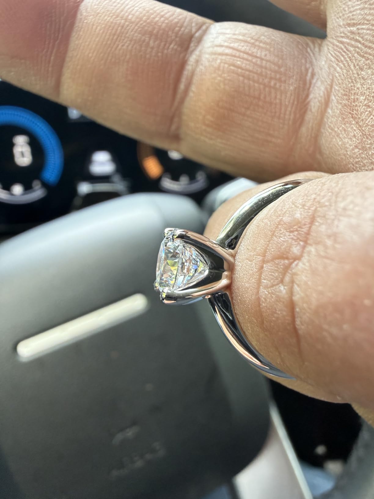 Houston Diamond District 1 to 10 Carat Lab Grown Diamond Engagement Ring | 14K White Gold IGI Certified Round Cut Solitaire Ring 4 Prong Setting in Solid Gold E-F Color VS2-SI1 Clarity customer photo 2