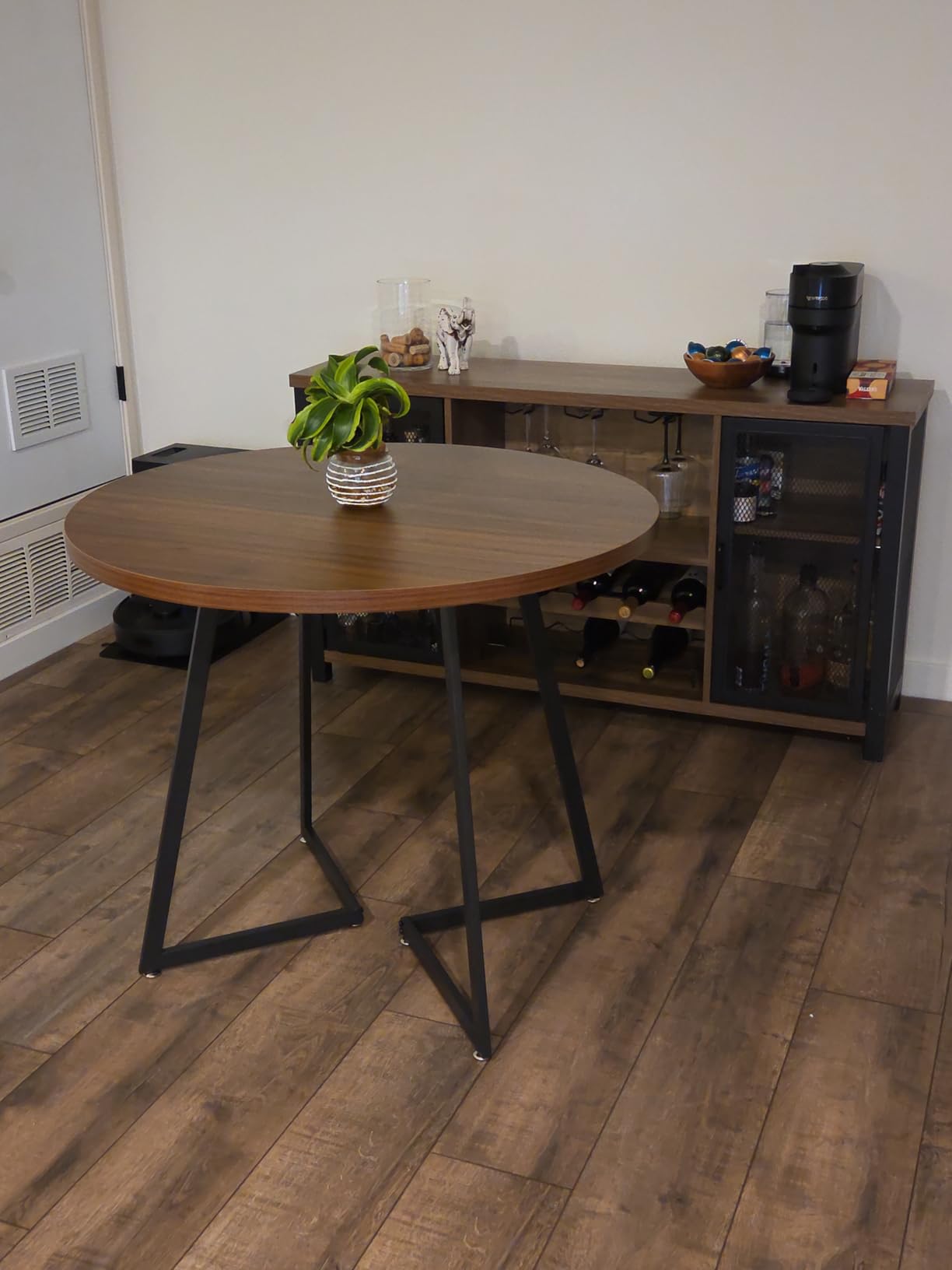 VECELO Round Dining Room Table with Wood Grain Tabletop and Steel Frame, for Kitchen, Living Room, Office, Conference, 2 to 4 Person, Antique Brown customer photo 1