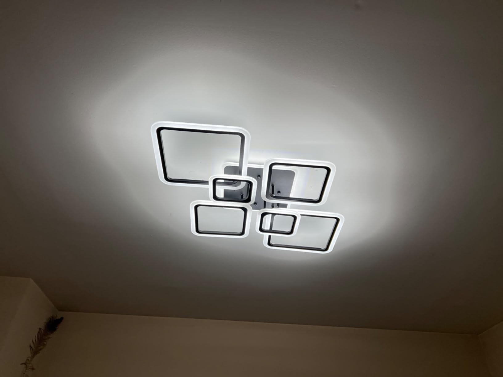 Modern Ceiling Light, 36.2'' LED Dimmable Acrylic Square 6+1 Rings Ceiling Lights with Remote, Black Flush Mount Ceiling Light Fixture for Low Ceiling Bedroom Living Room Dining Room, 130W customer photo 1