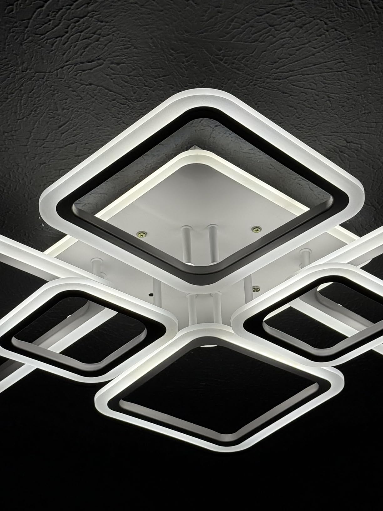 Modern Ceiling Light, 36.2'' LED Dimmable Acrylic Square 6+1 Rings Ceiling Lights with Remote, Black Flush Mount Ceiling Light Fixture for Low Ceiling Bedroom Living Room Dining Room, 130W customer photo 2