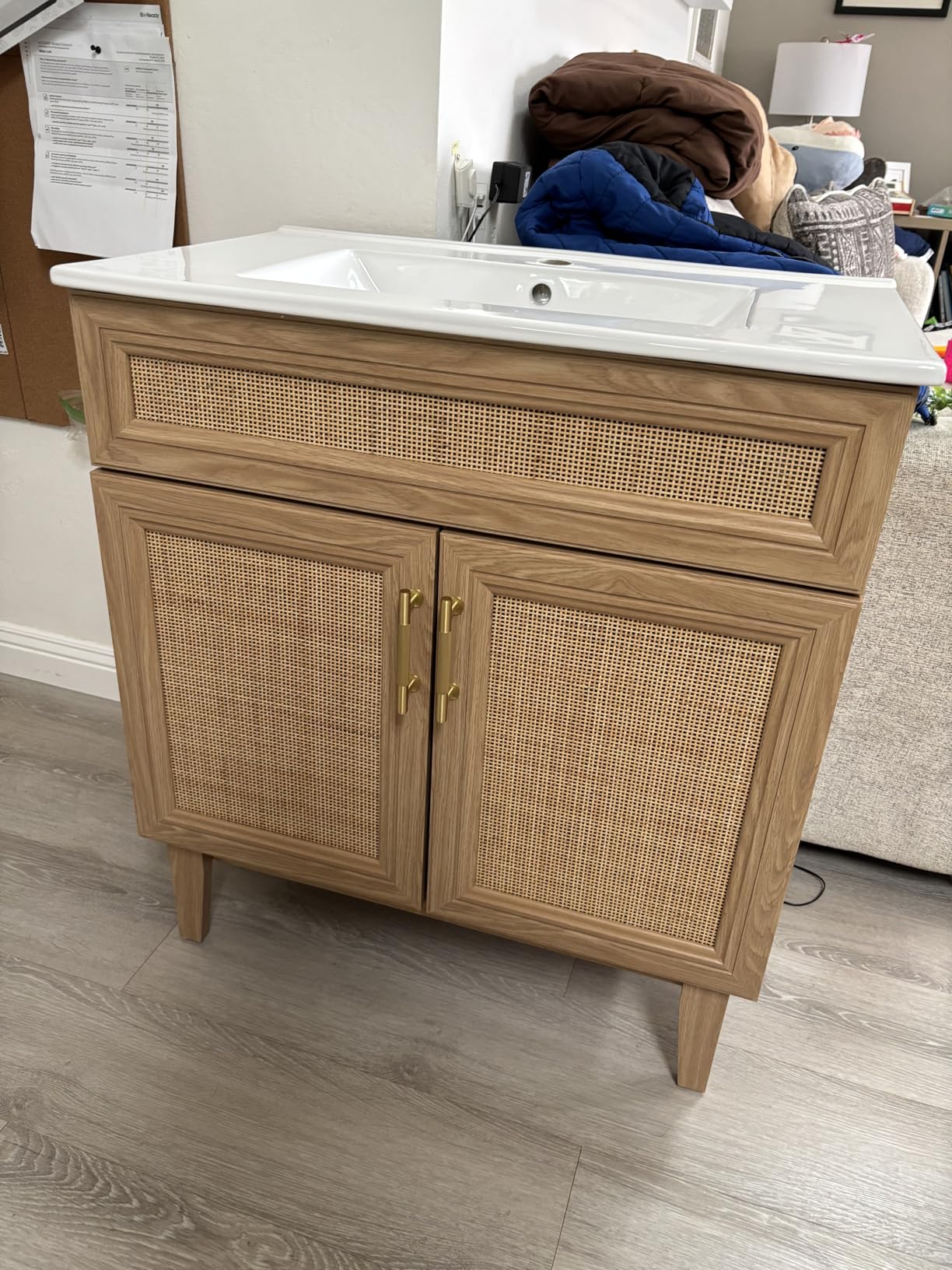 JONATHAN Y Javer Bohemian Rattan Freestanding Bath Vanity, 20