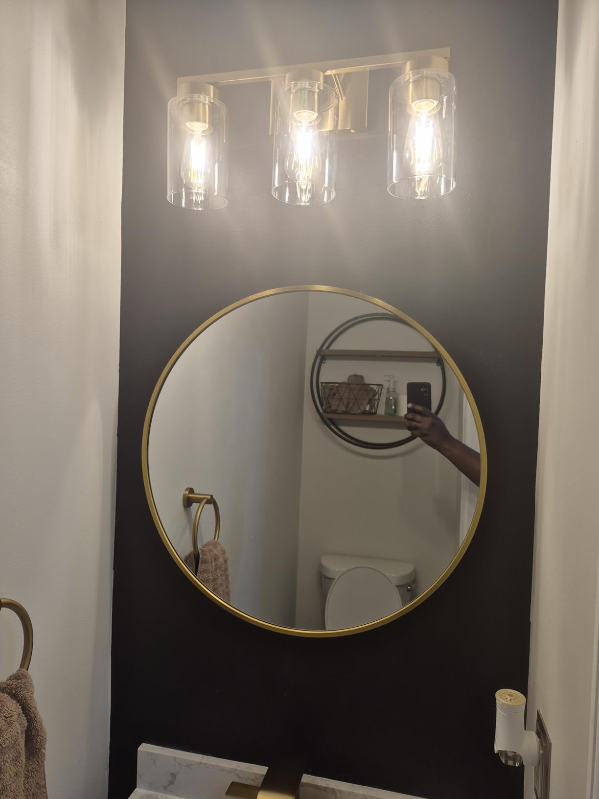 3-Light Bathroom Vanity Light, Modern Brushed Gold Wall Lights with Clear Glass Shades, Bathroom Wall Sconce Lamp for Mirror Living Room Bedroom Hallway customer photo 2
