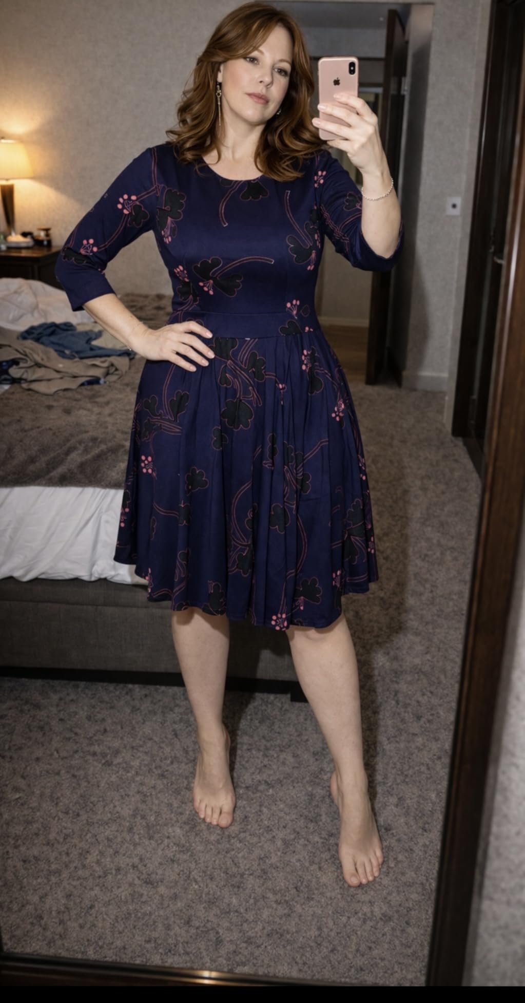 Simple Flavor Womens Floral Vintage Midi Dress 3/4 Sleeve customer photo 2